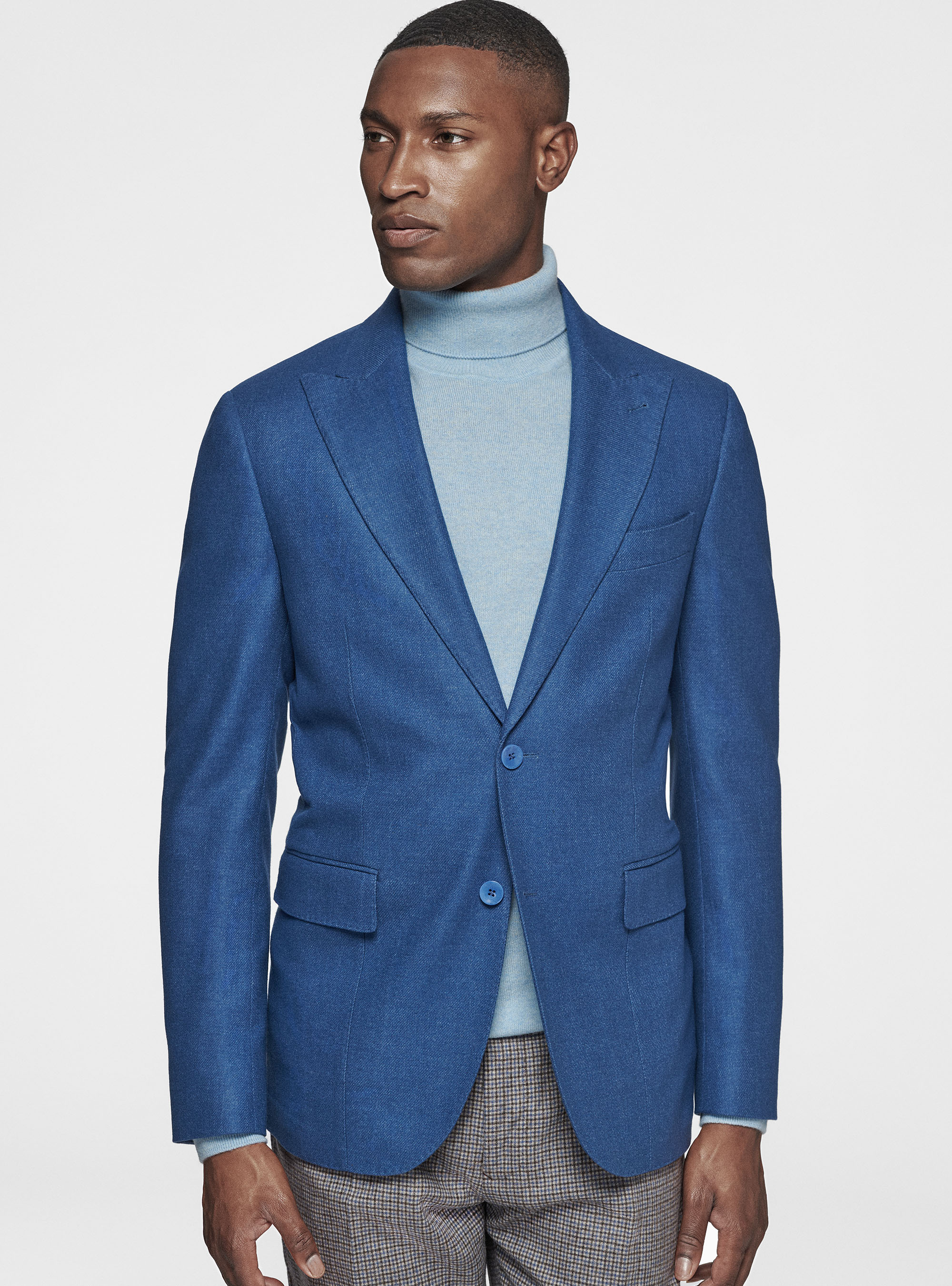 Duemilagori flannel lance-breasted blazer, 0243C DENIM