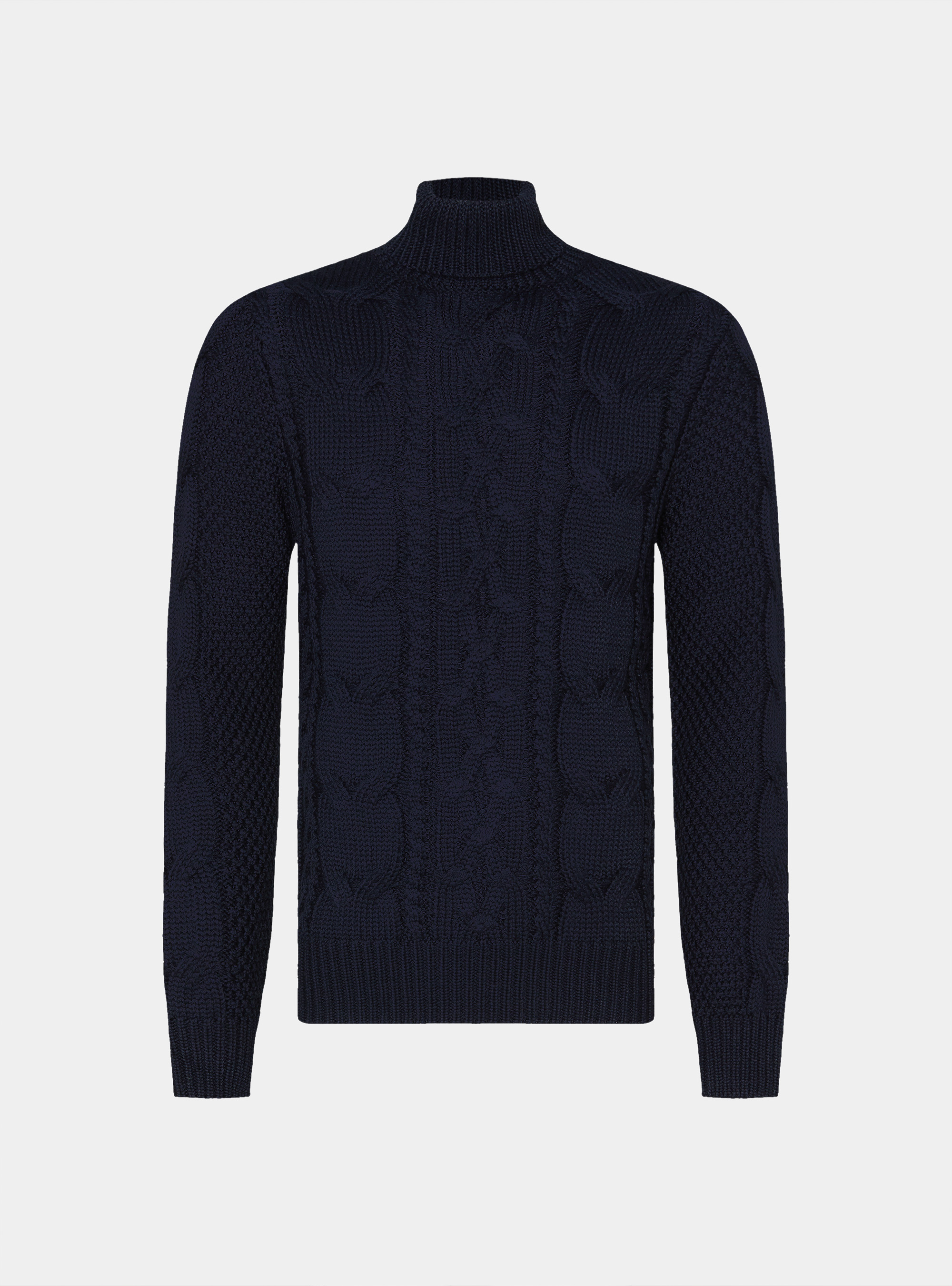 Punto de cuello alto con trenza de mezcla de lana, AZUL MARINO