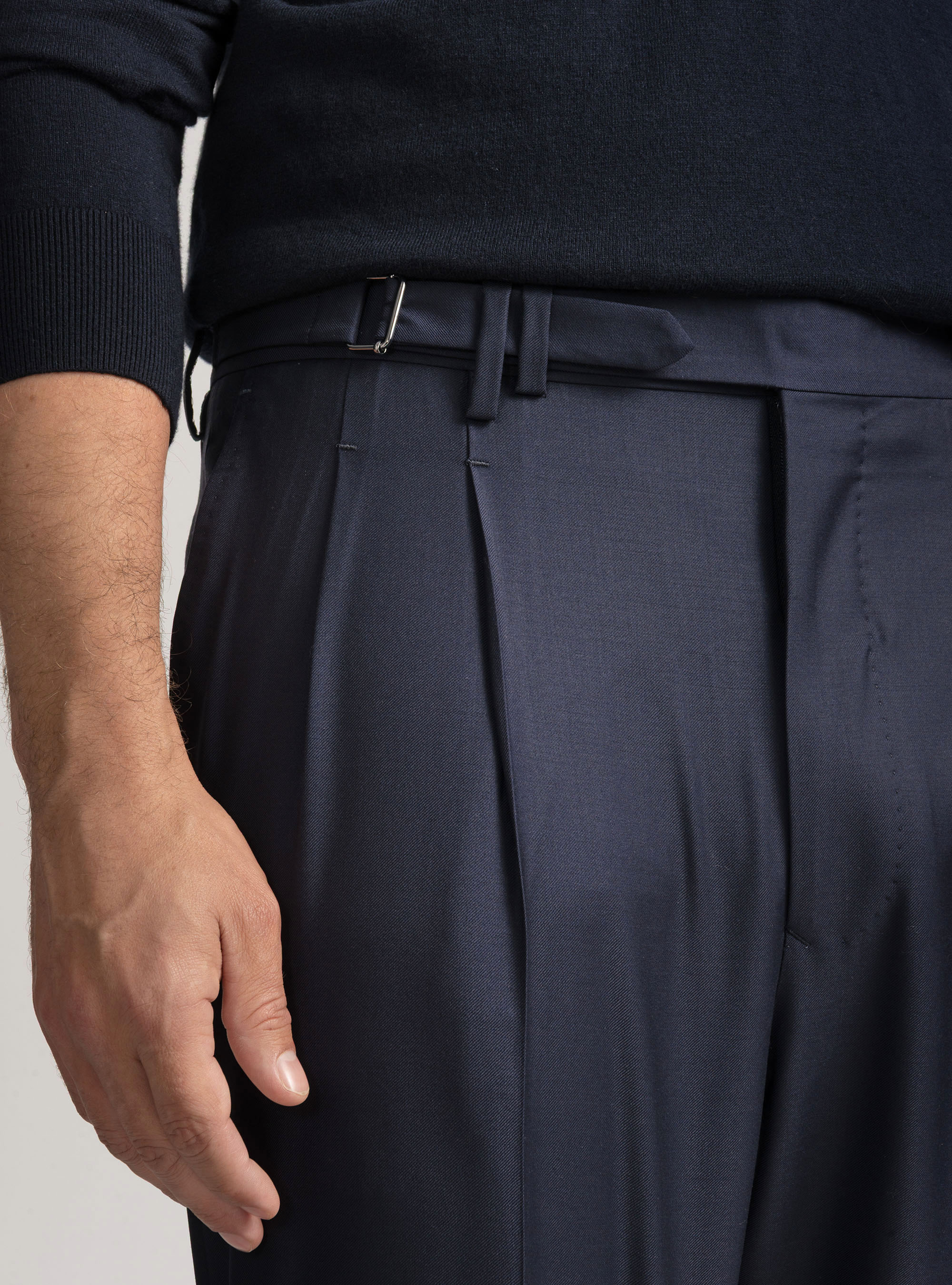 Pantaloni con pince in lana Vitale Barberis Canonico, BLU NAVY