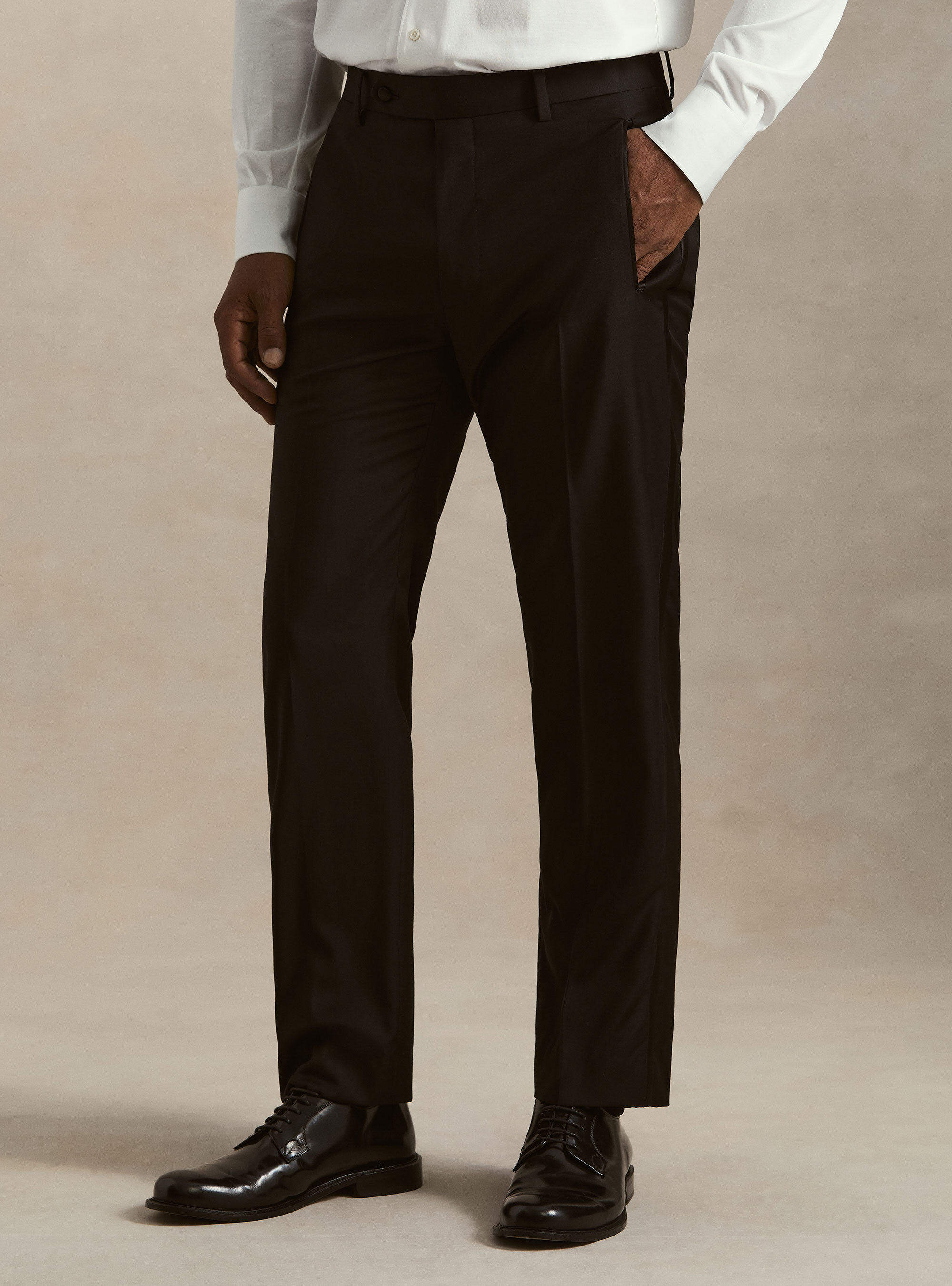 Pantaloni smoking in lana superfine 120's, NERO