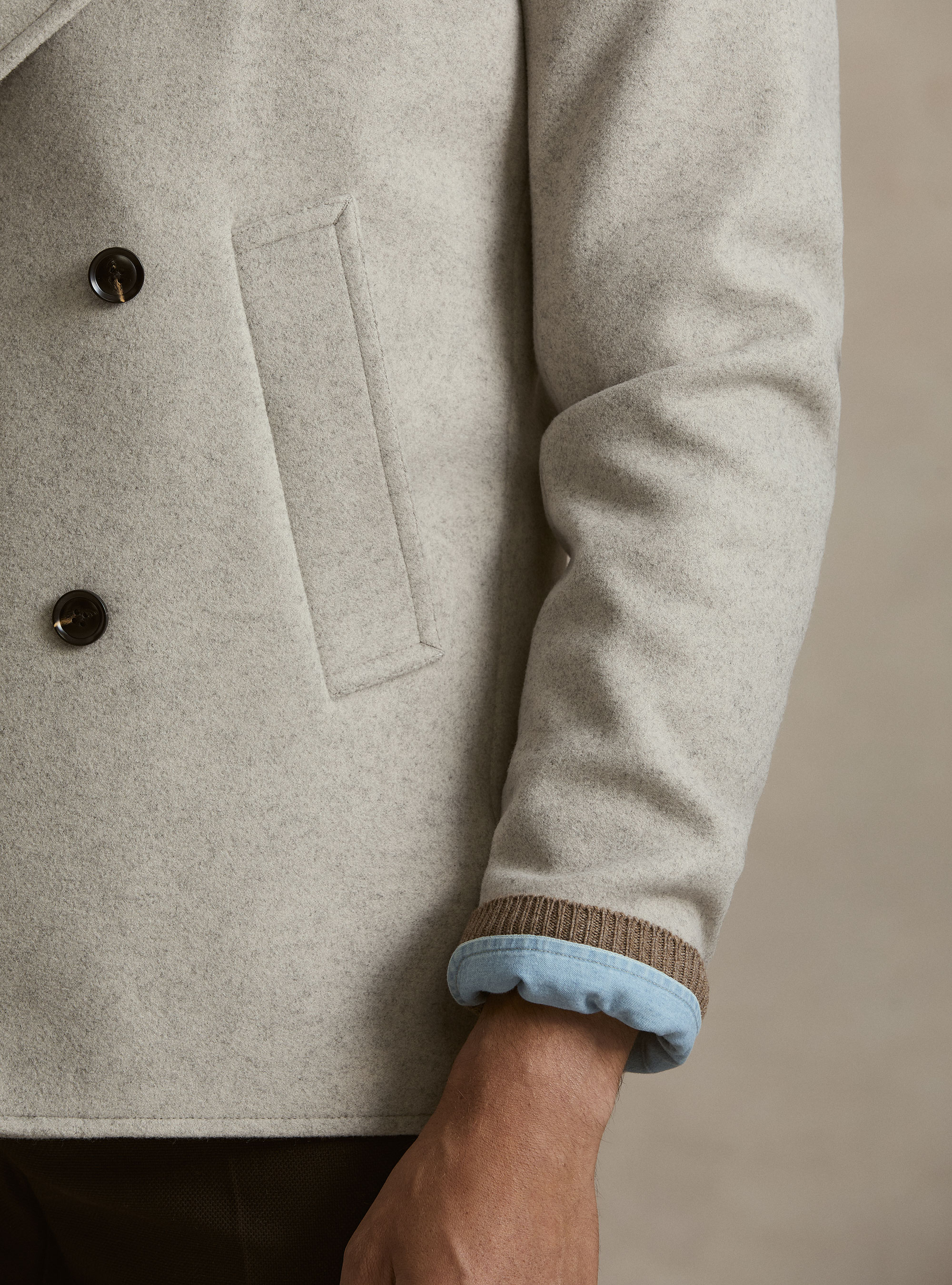 Peacoat doppiopetto tinta unita, ECRU