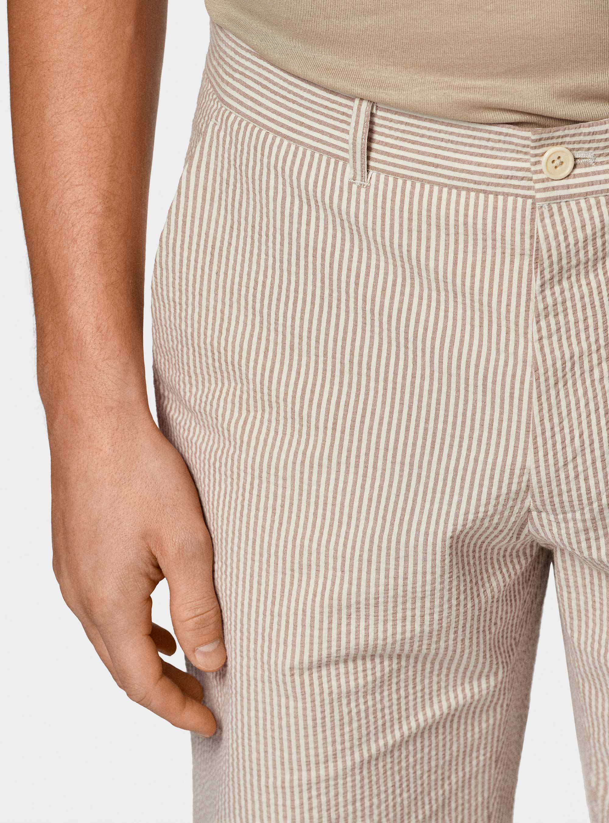 Bermuda seersucker in cotone stretch, SABBIA