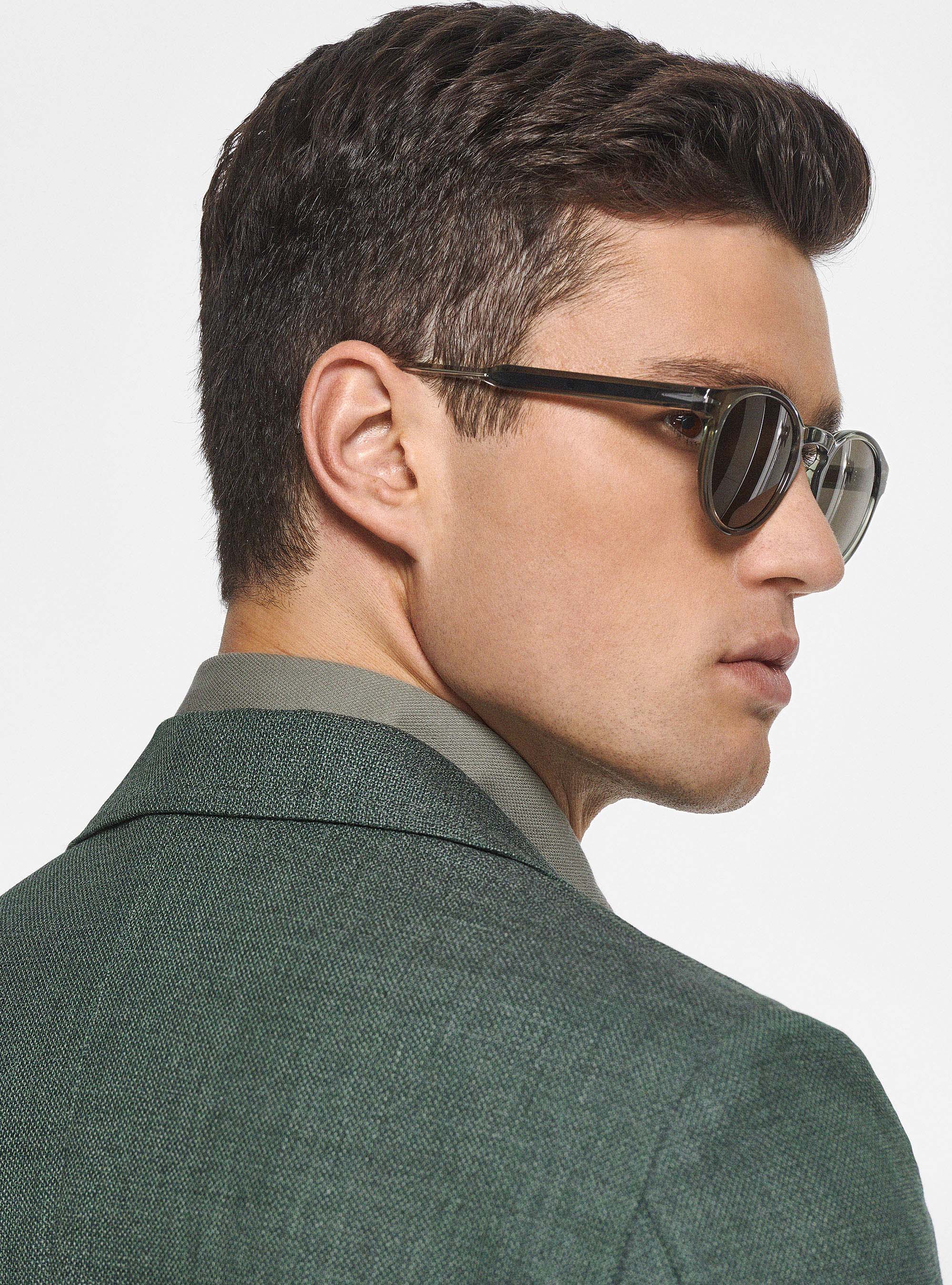 Micro-textured wool blazer, GREEN