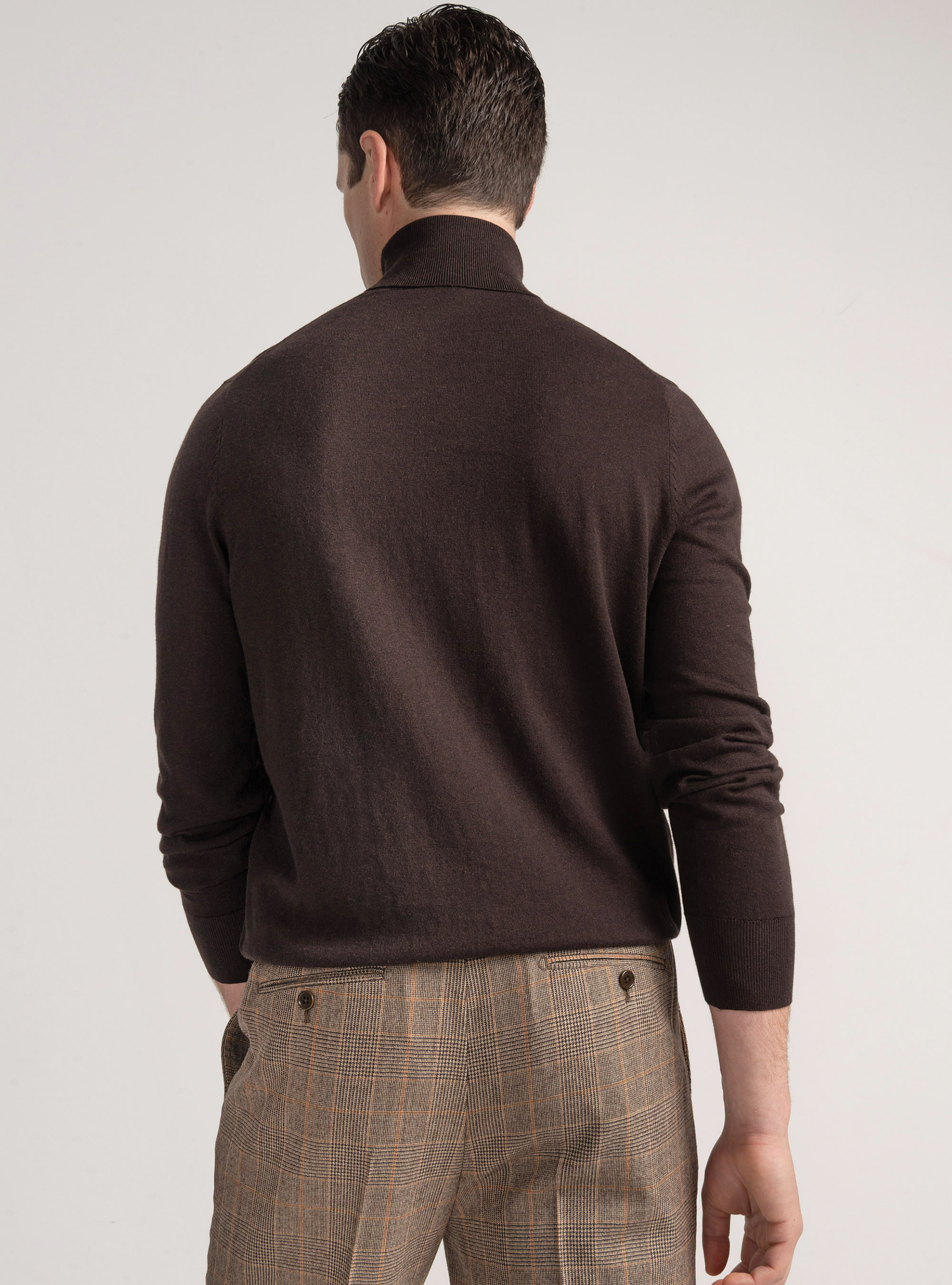 Silk and cashmere cotton turtleneck, BROWN