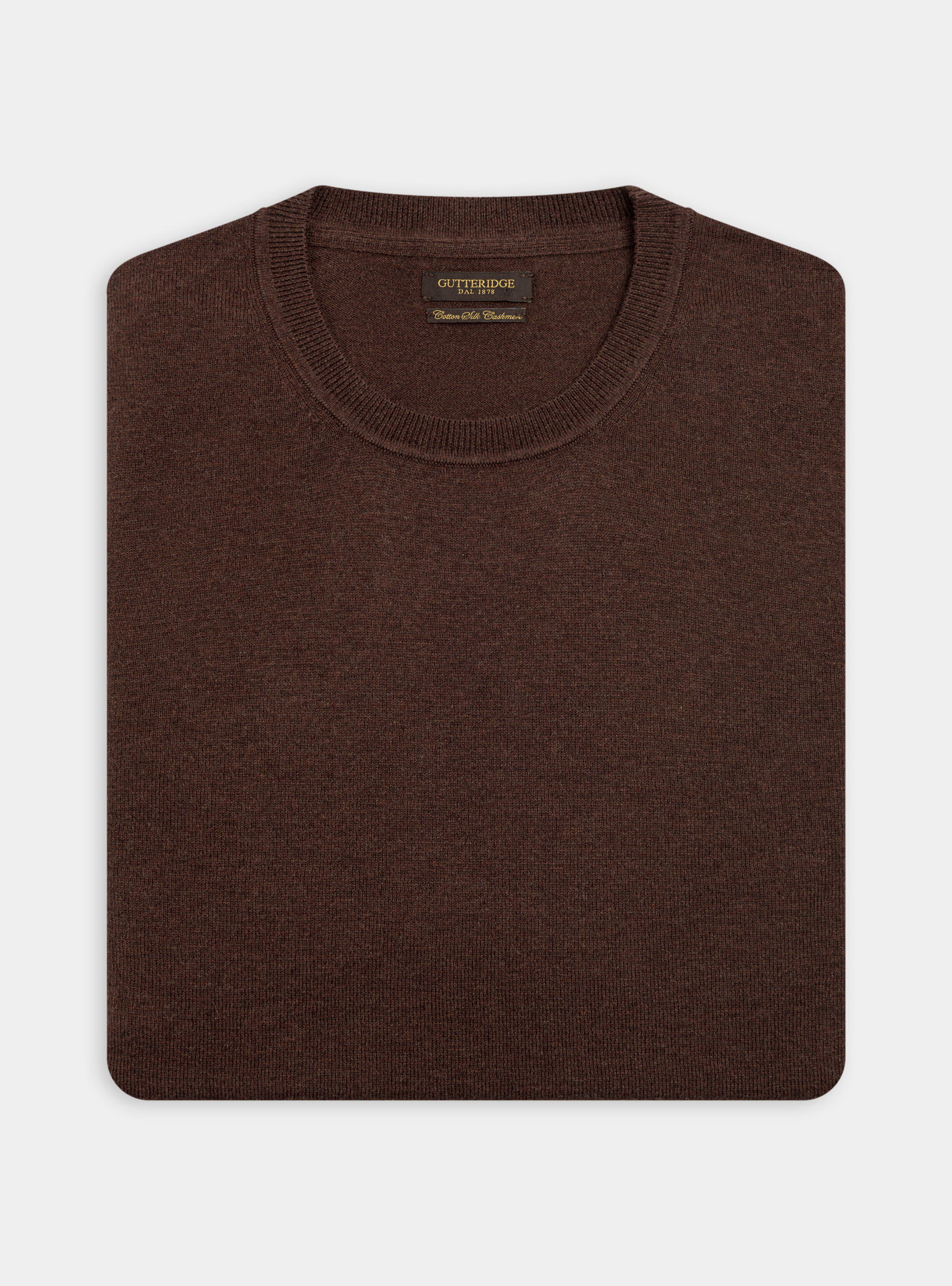 Jersey de cuello redondo de algod&oacute;n, seda y cachemira, MARRON