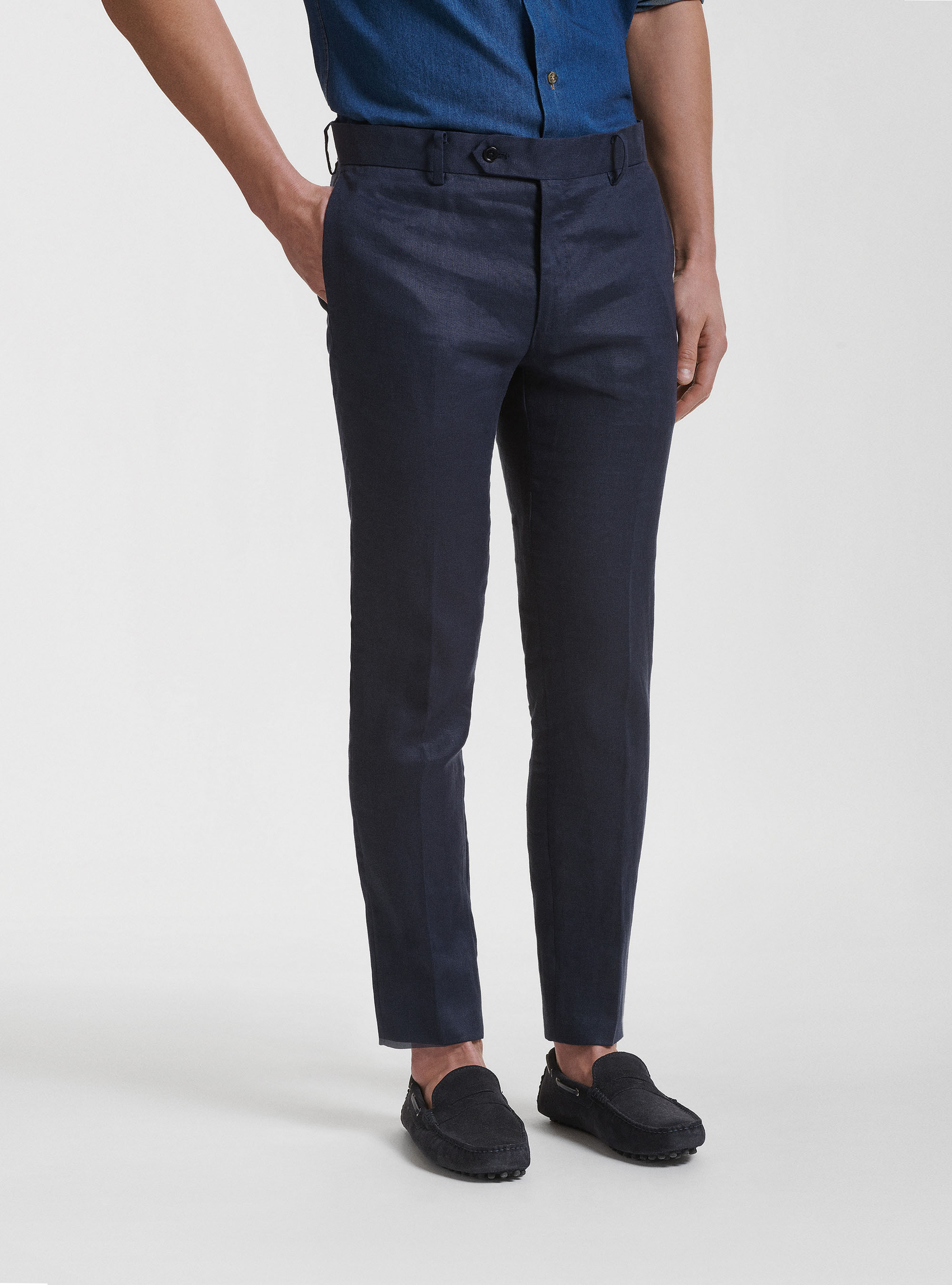 Pantalones de traje de lino puro, AZUL MARINO