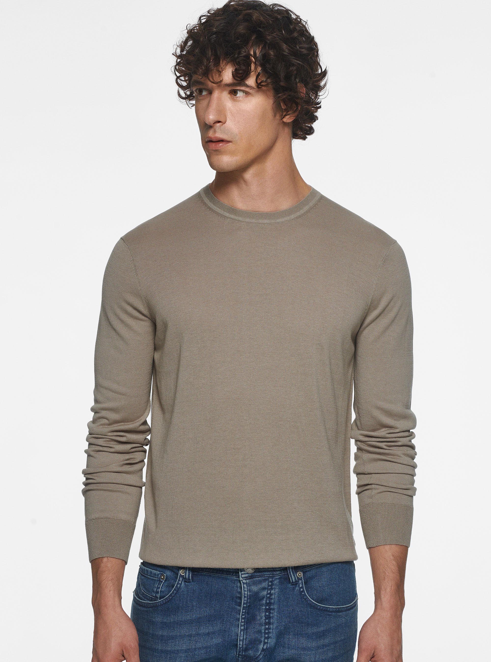 Silk and cotton crew-neck sweater, SAND