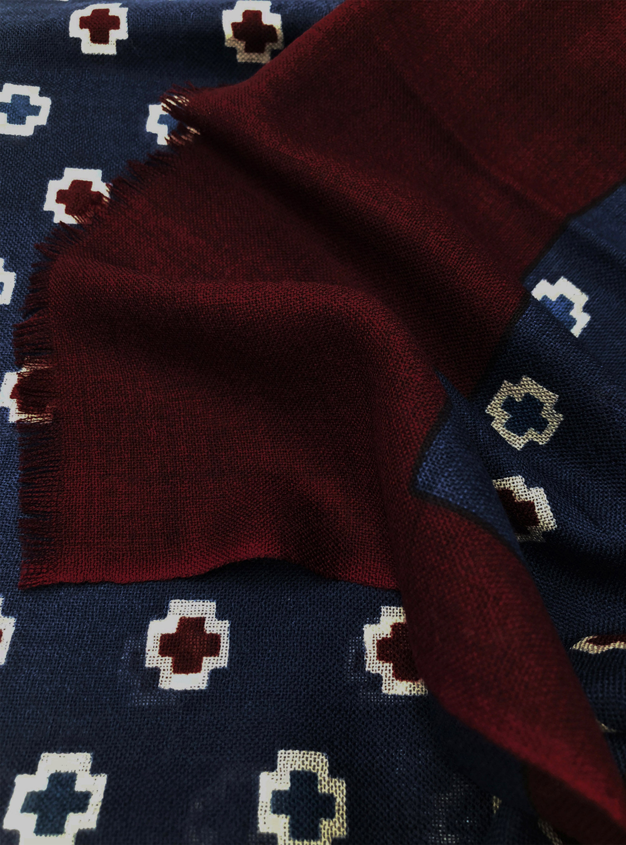 Sciarpa in lana con fantasia, NAVY BLUE