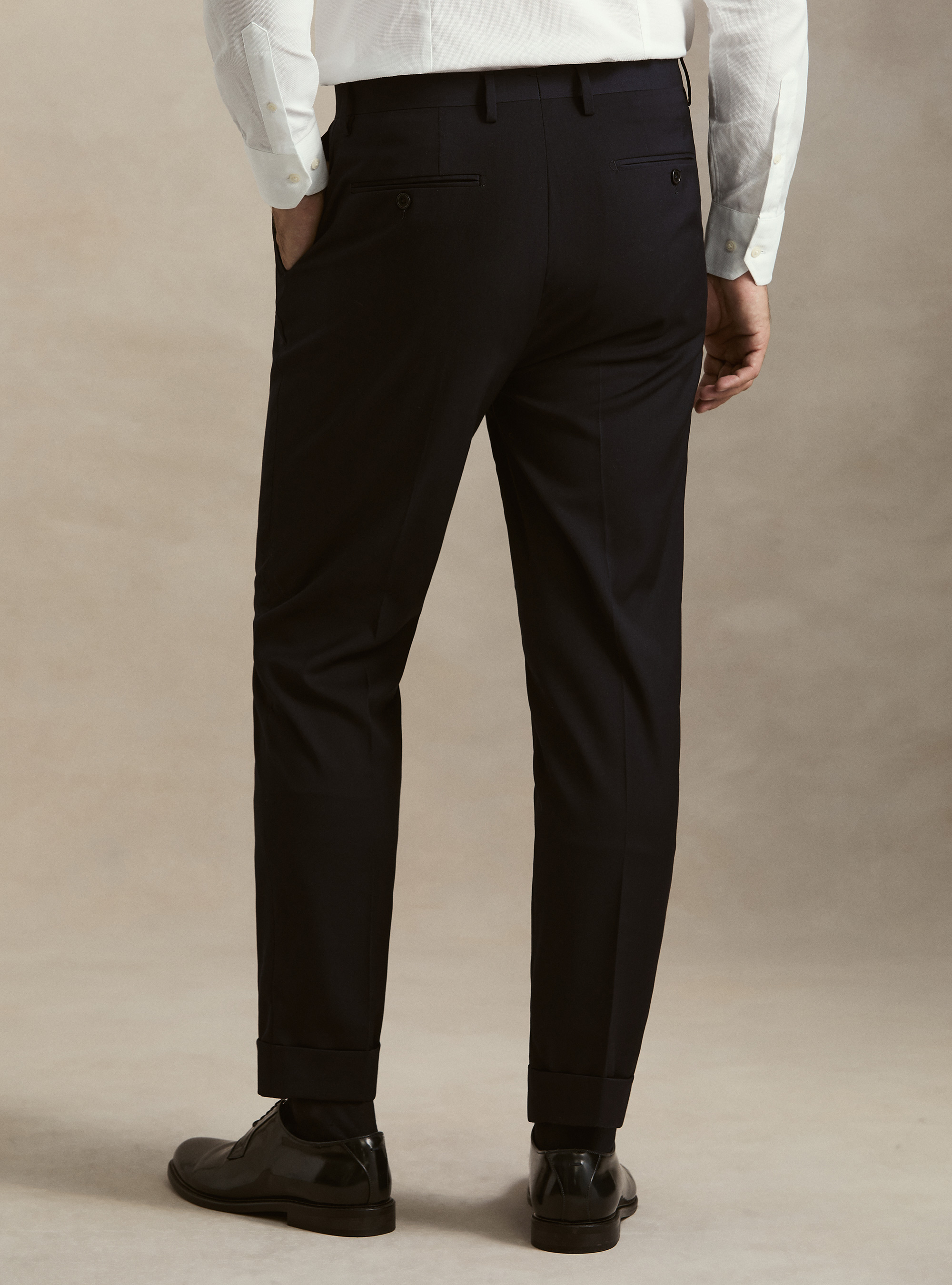Pantaloni con pince in misto poliestere, AZUL MARINO