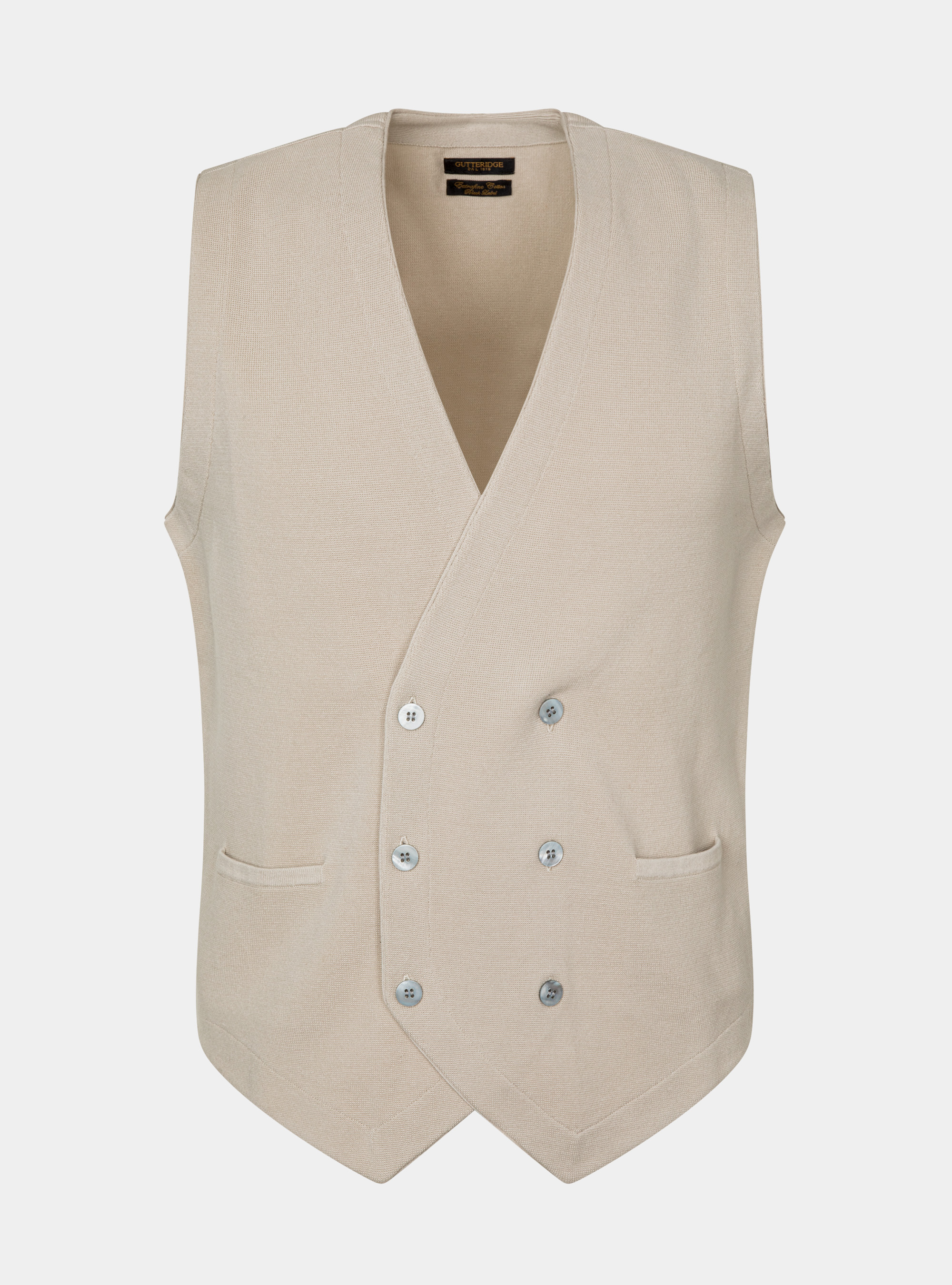 Gilet doppiopetto in maglia in puro cotone extrafine, ECRU