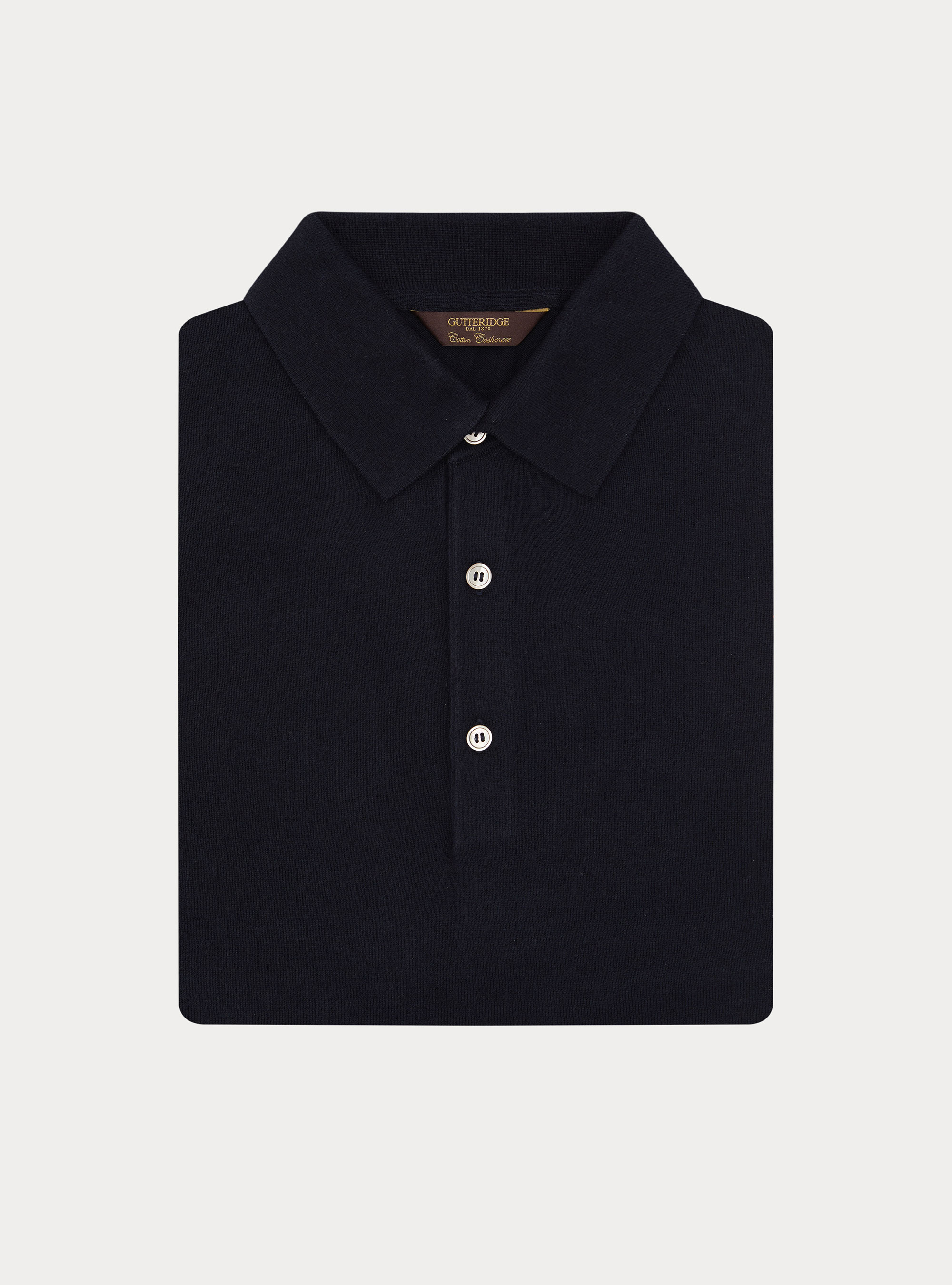 Cotton and cashmere blend knitted polo, NAVY BLUE