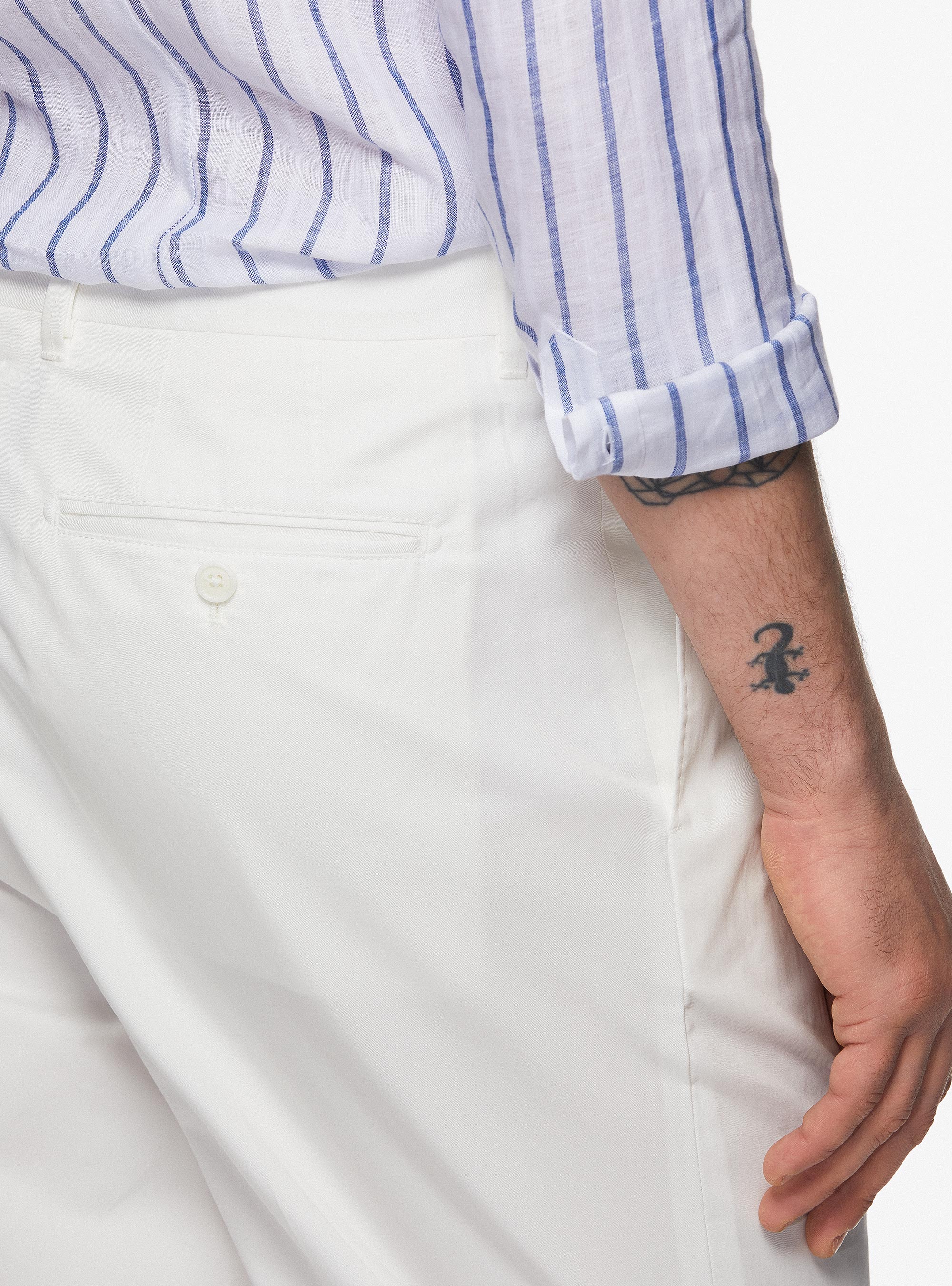 Poplin trousers with pleats, WHITE