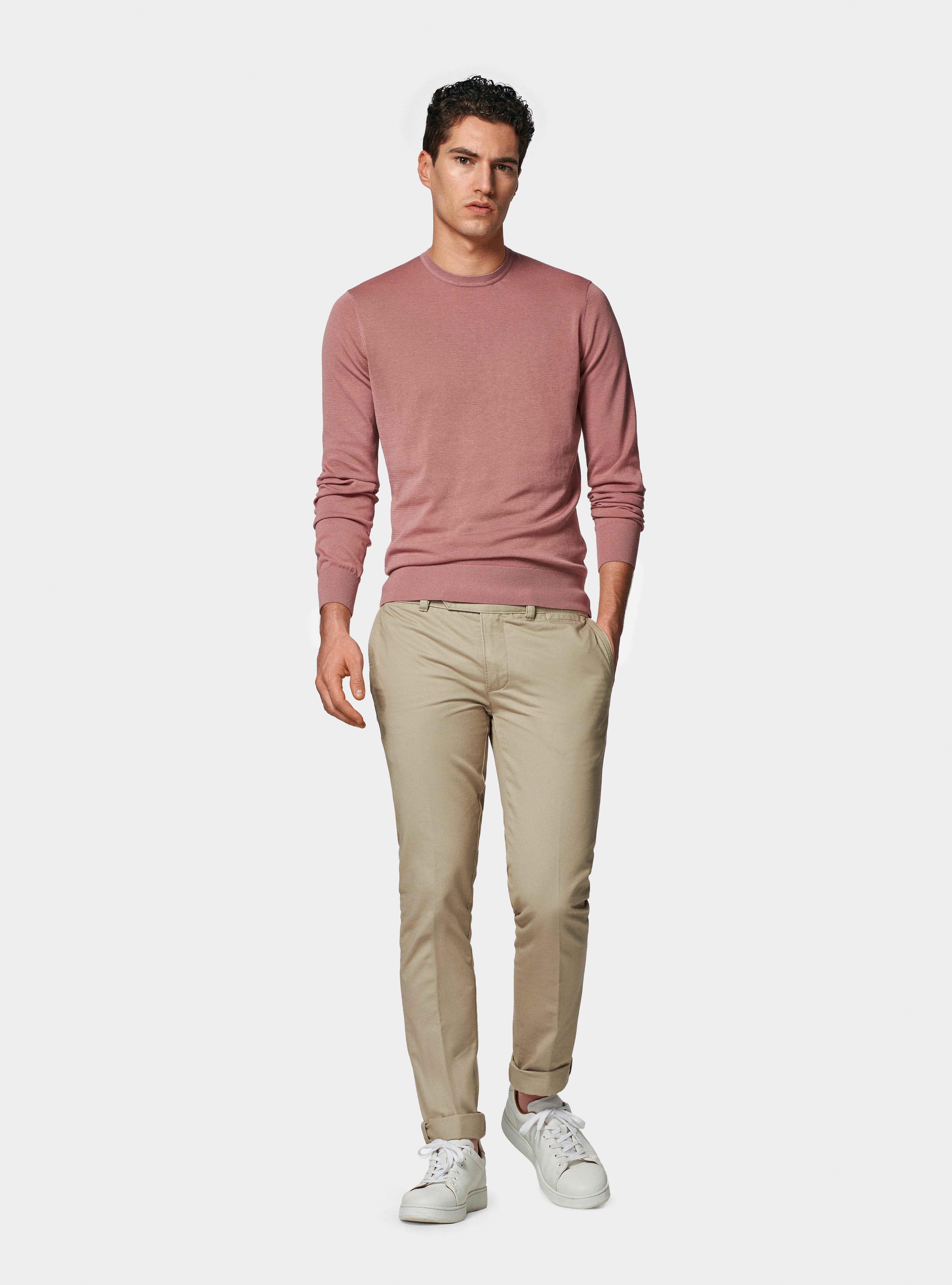 Maglia girocollo in cotone e seta, 0441C ROSA SCURO