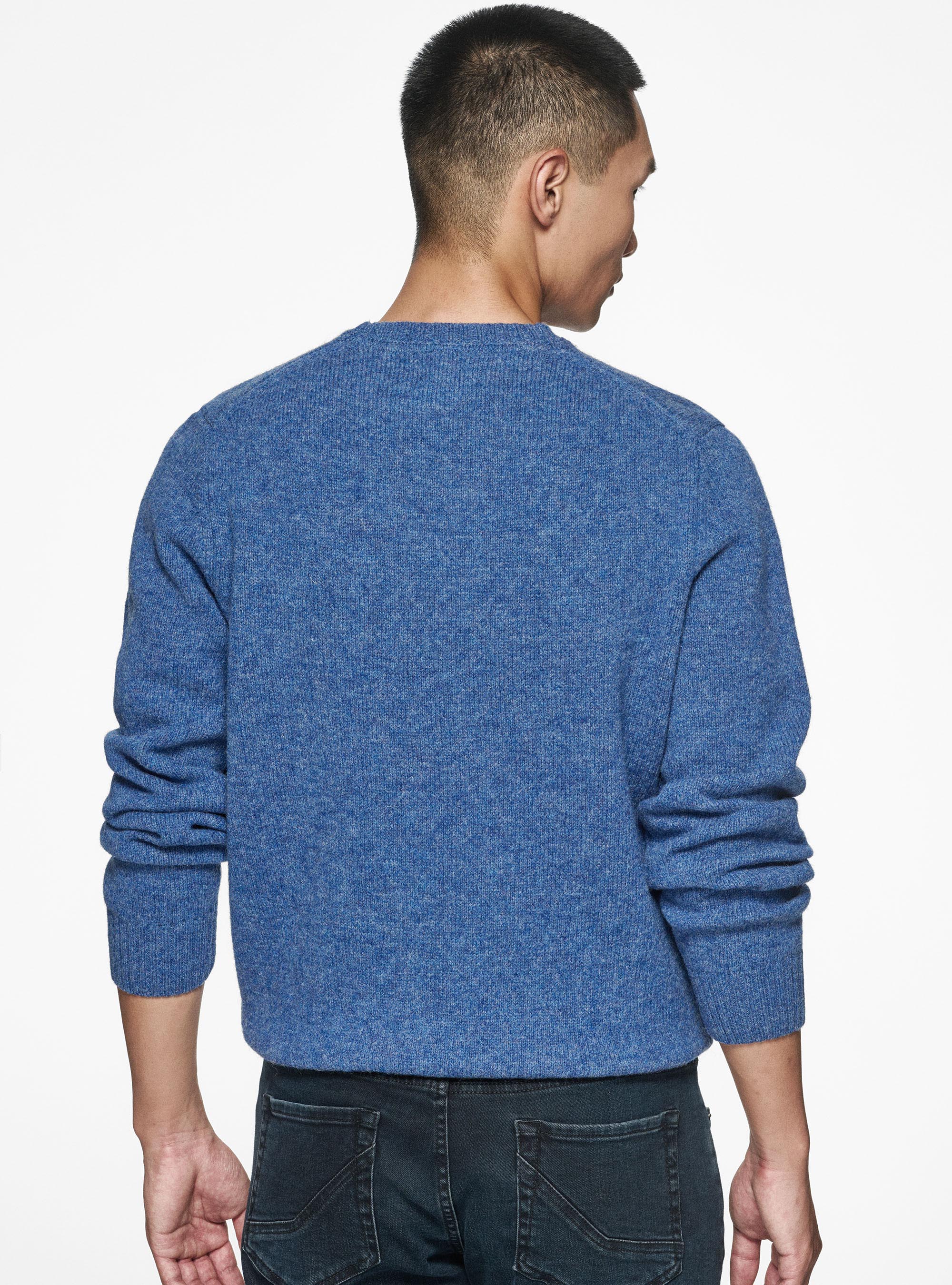 Shetland wool crew-neck sweater, 0243C DENIM