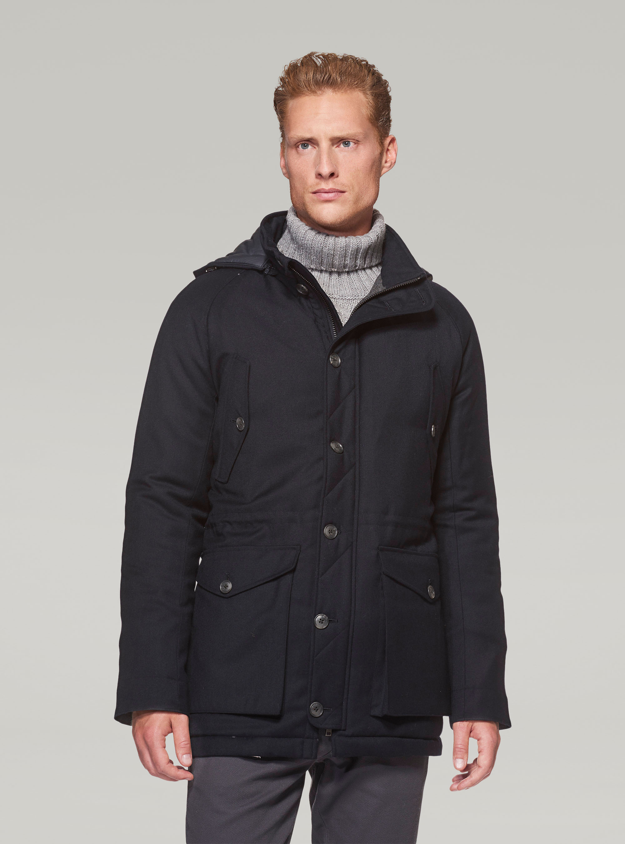Padded wool jacket, NAVY BLUE