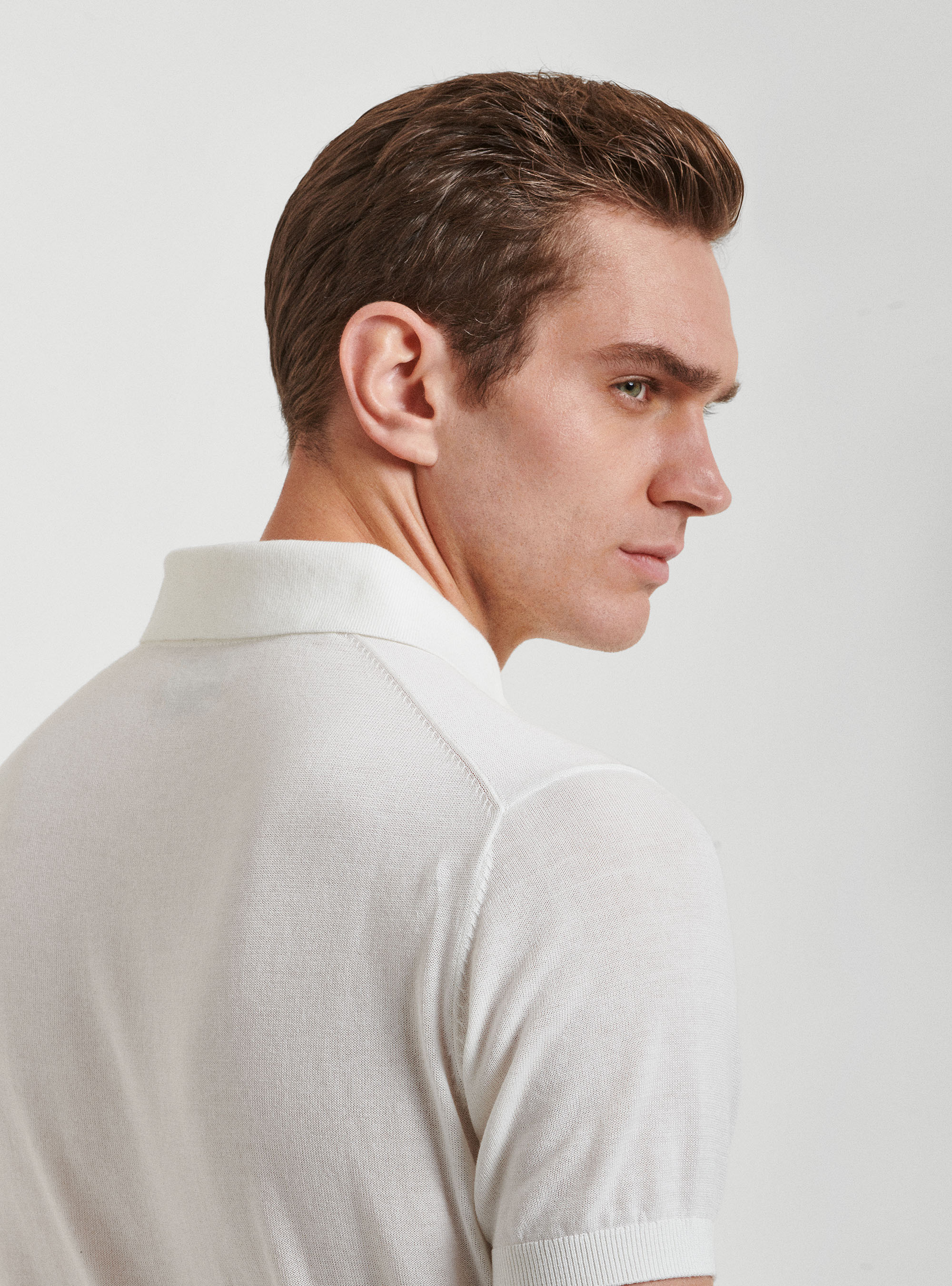 Polo in maglia in puro cotone extrafine, BIANCO