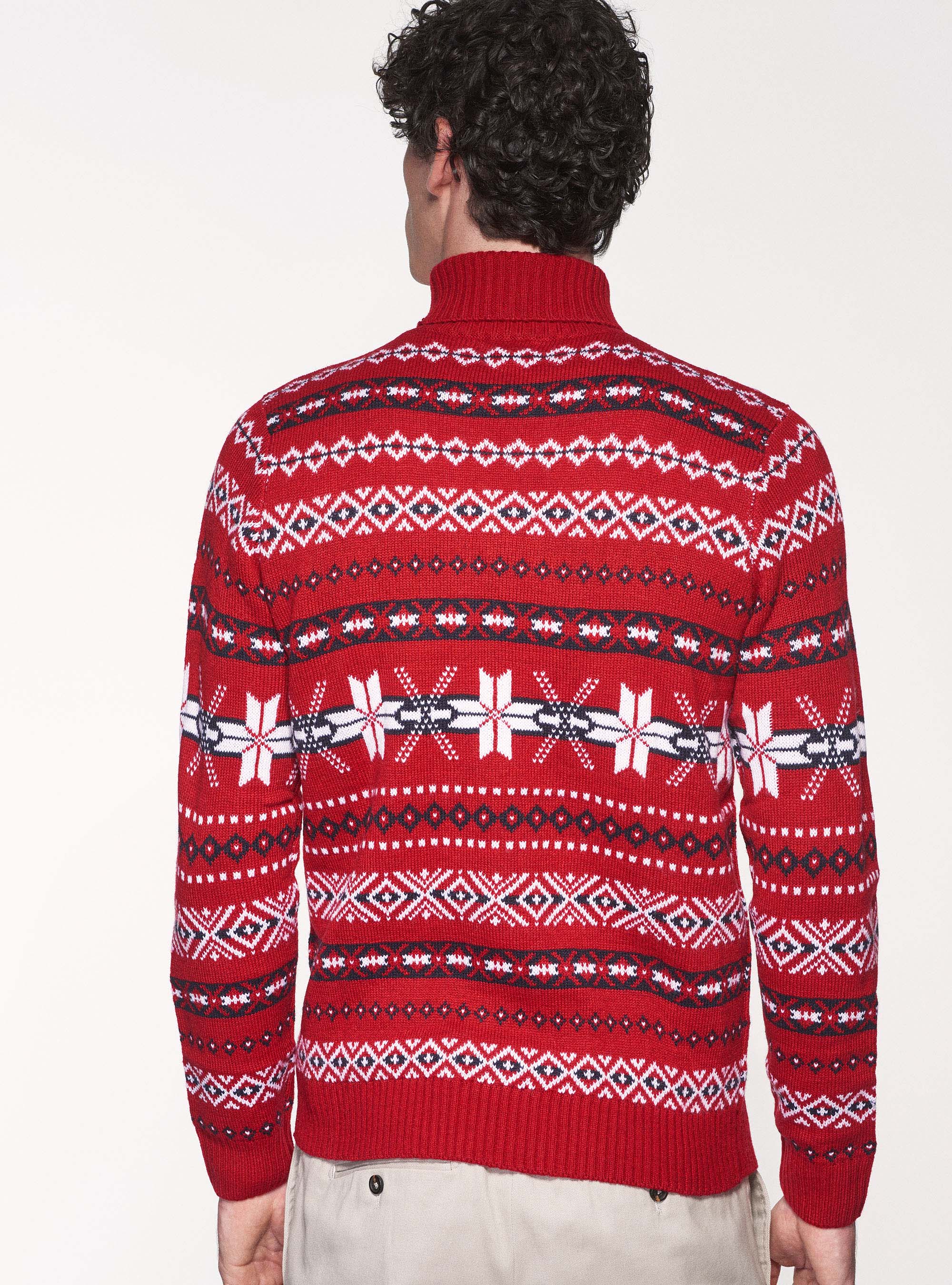 Maglia collo alto jacquard, ROSSO