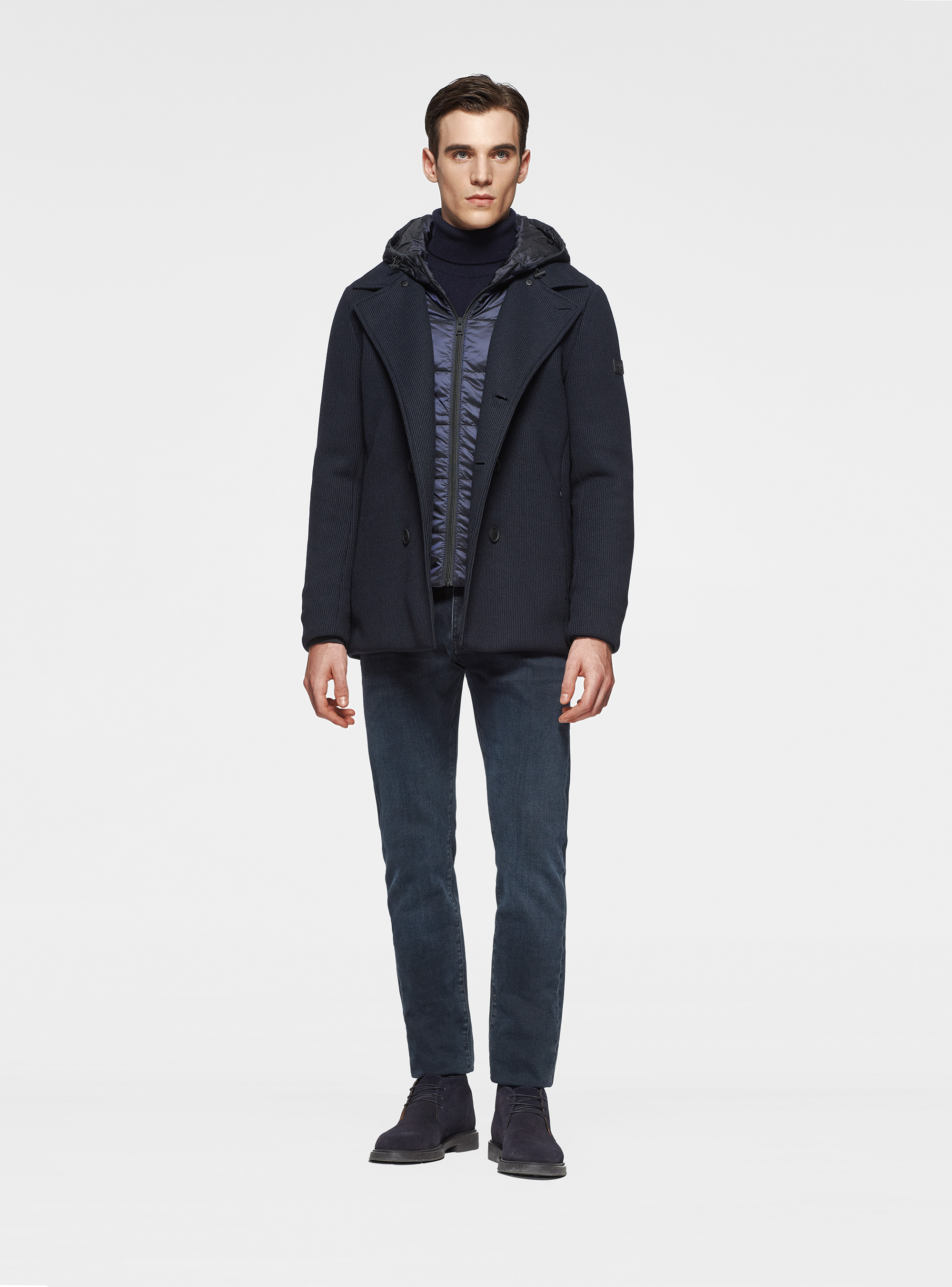 Giubbino con pettorina e cappuccio removibile, BLU NAVY