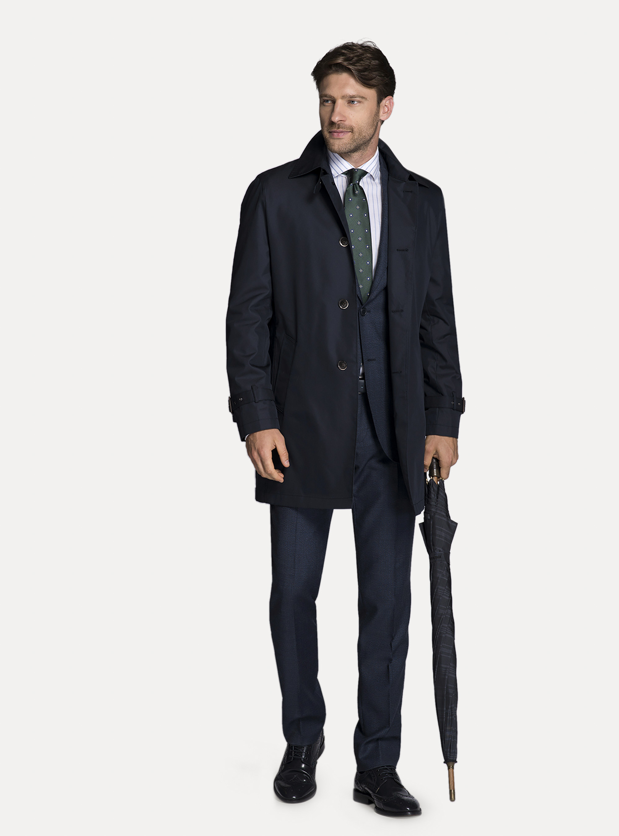 Single-breasted raincoat with buttons, NAVY BLUE