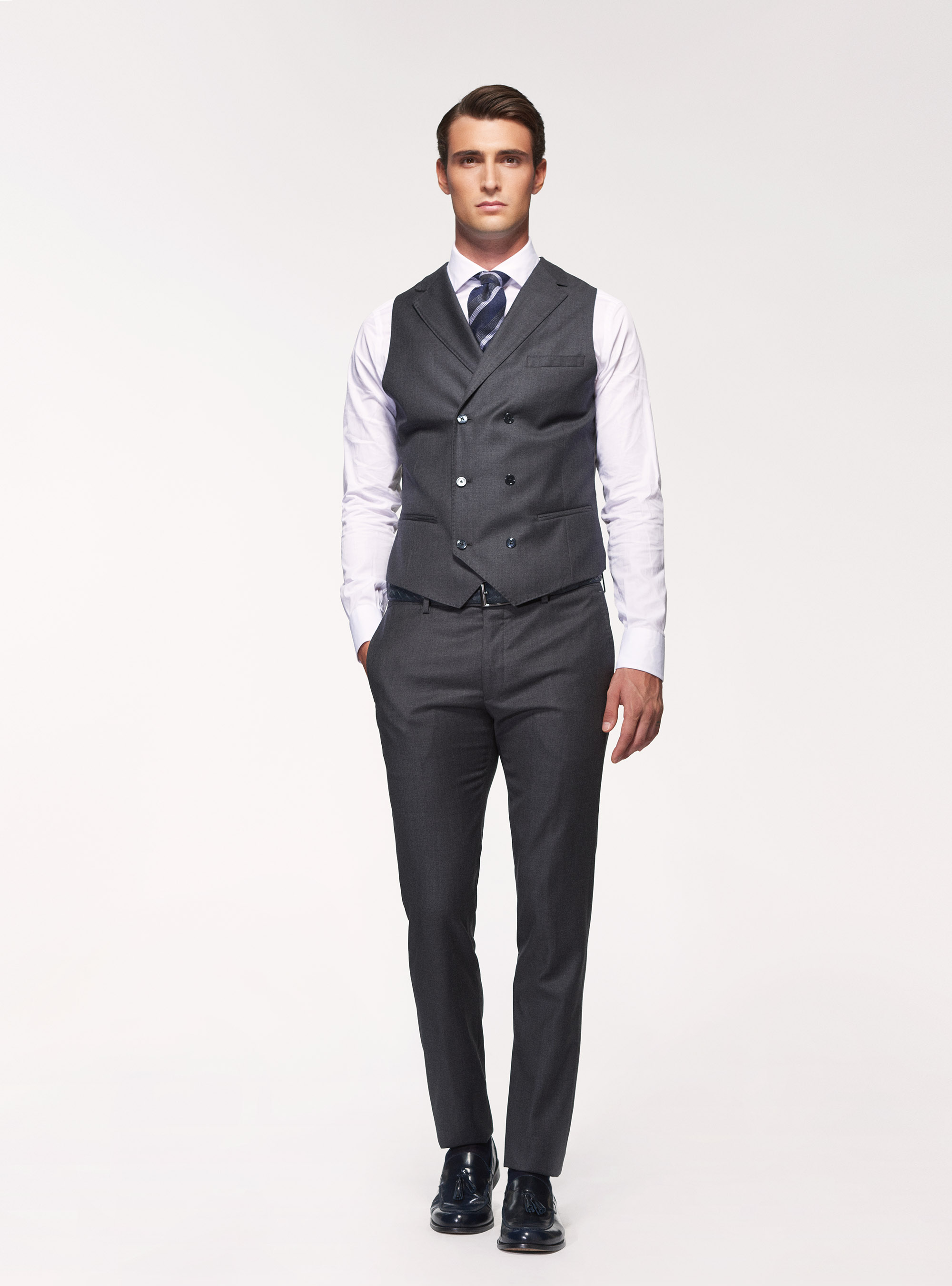 Gilet doppiopetto in pura lana superfine 110's Vitale Barberis Canonico, ASFALTO