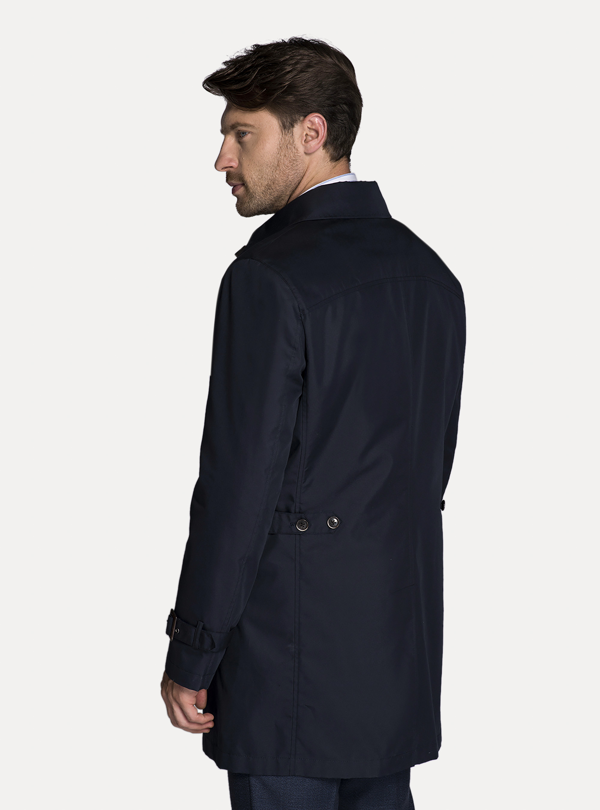Single-breasted raincoat with buttons, NAVY BLUE