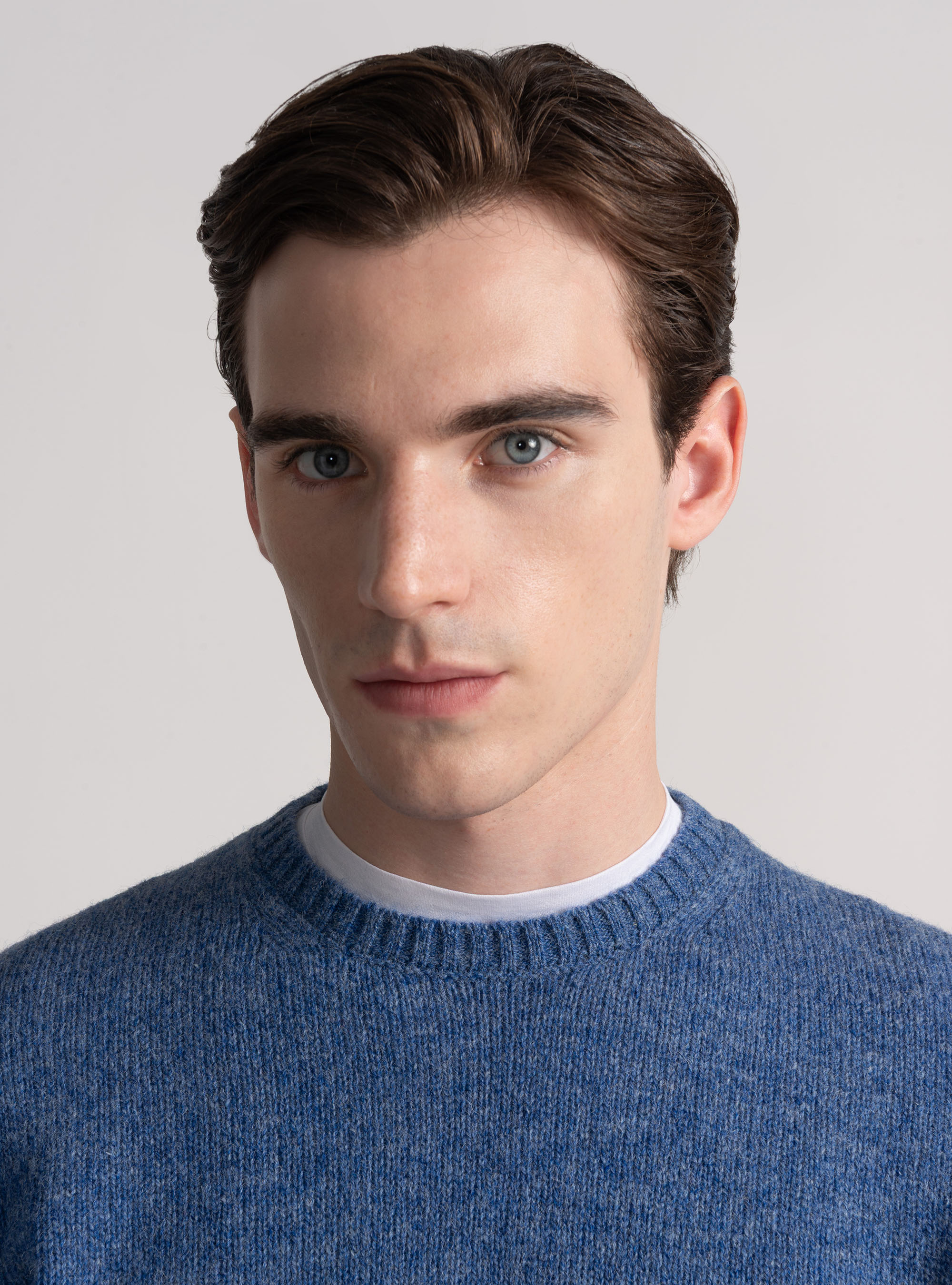 Punto de lana Shetland con cuello redondo, 0243C DENIM