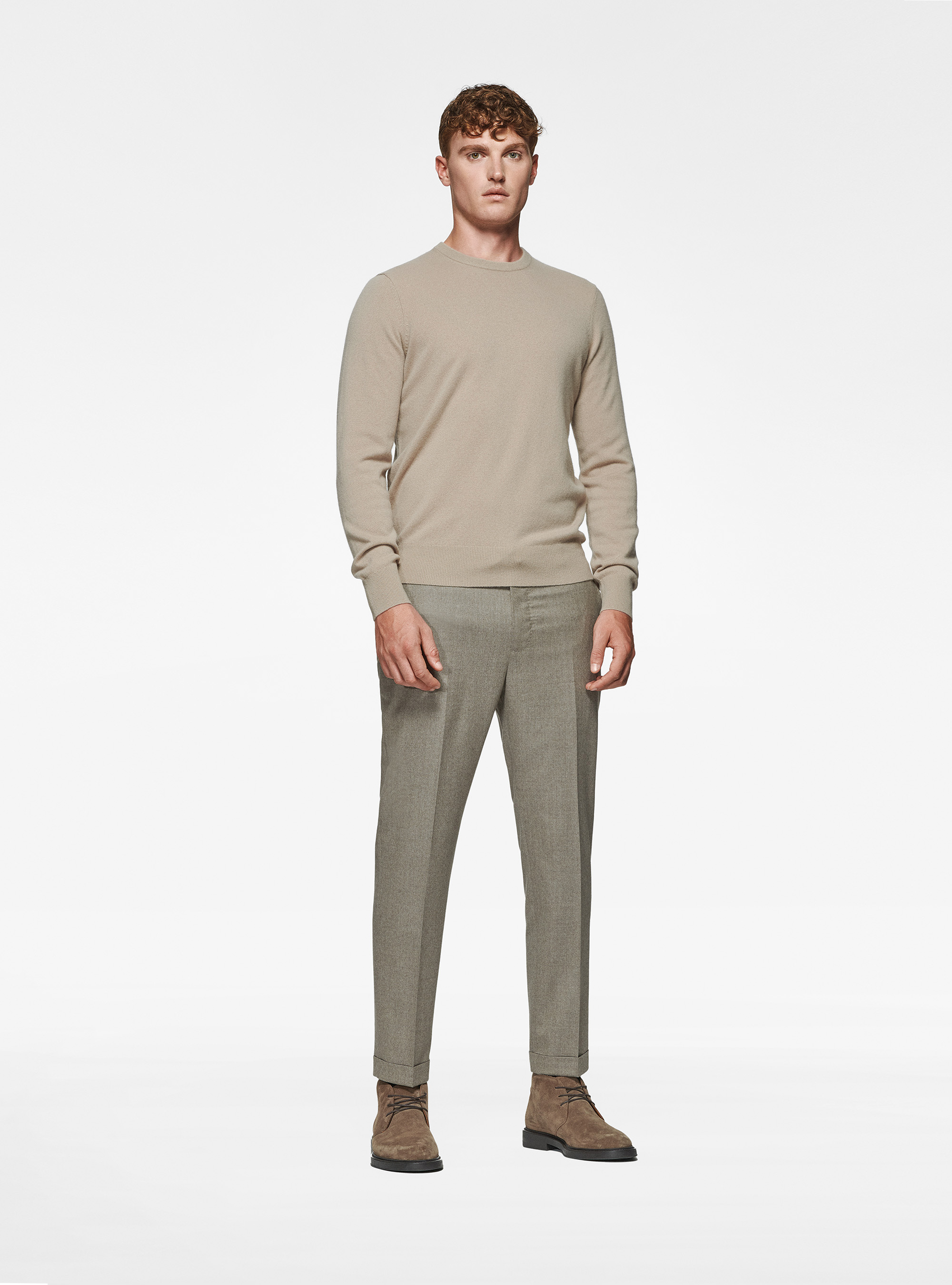 Cashmere blend crew-neck sweater, SAND
