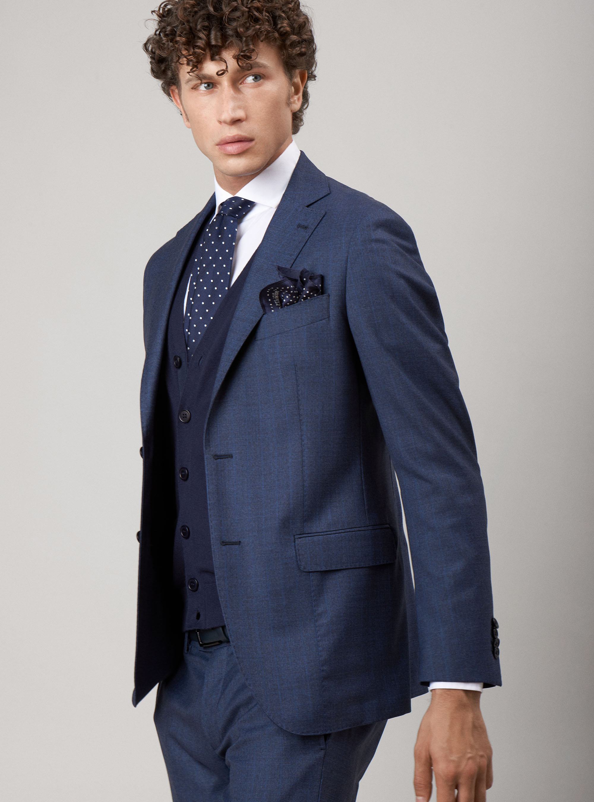 Giacca per abito in lana gessata, BLU NAVY