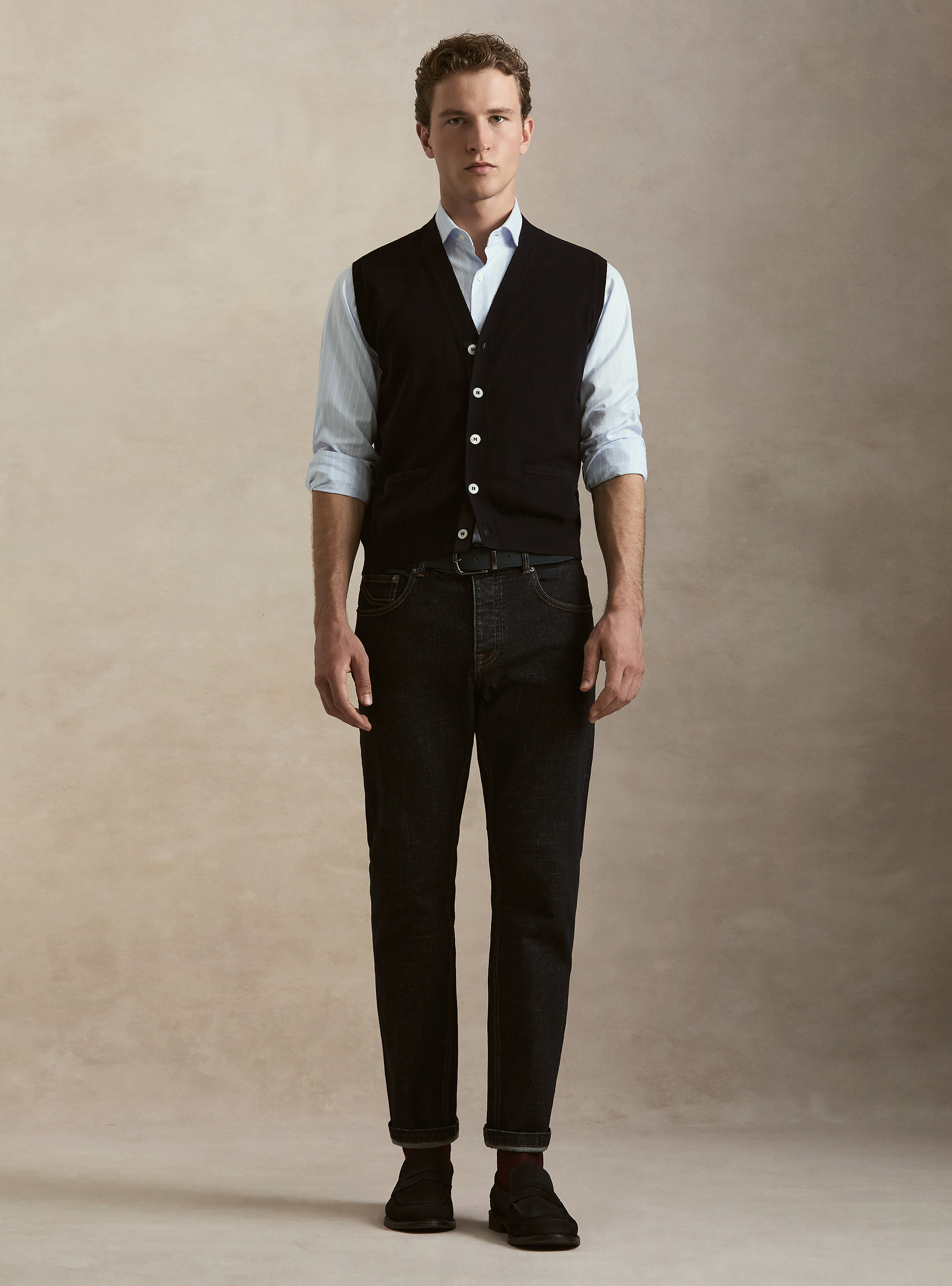 Knitted wool-blend buttoned vest, NAVY BLUE