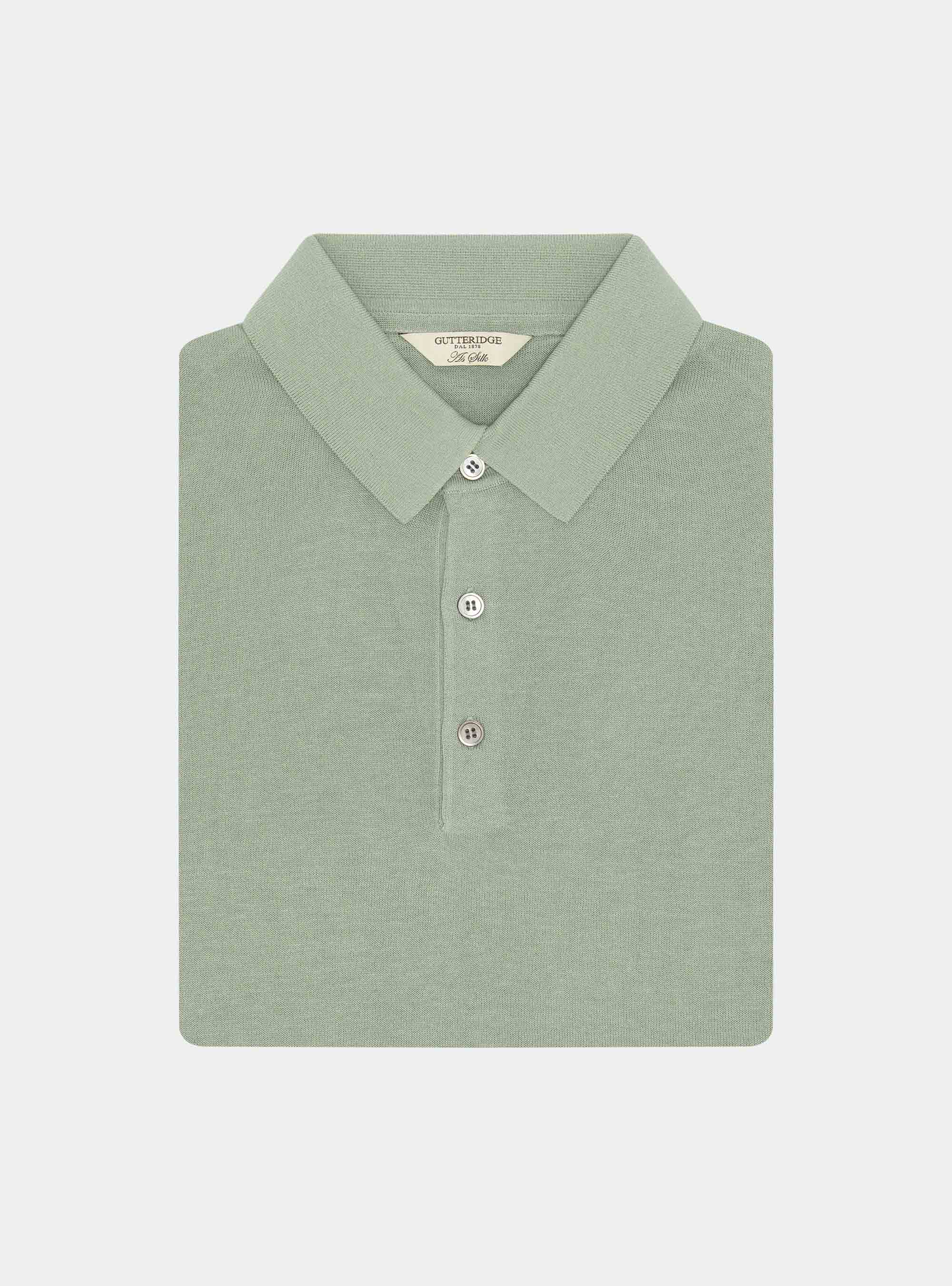 Cotton and silk polo shirt, SALVIA 0602C