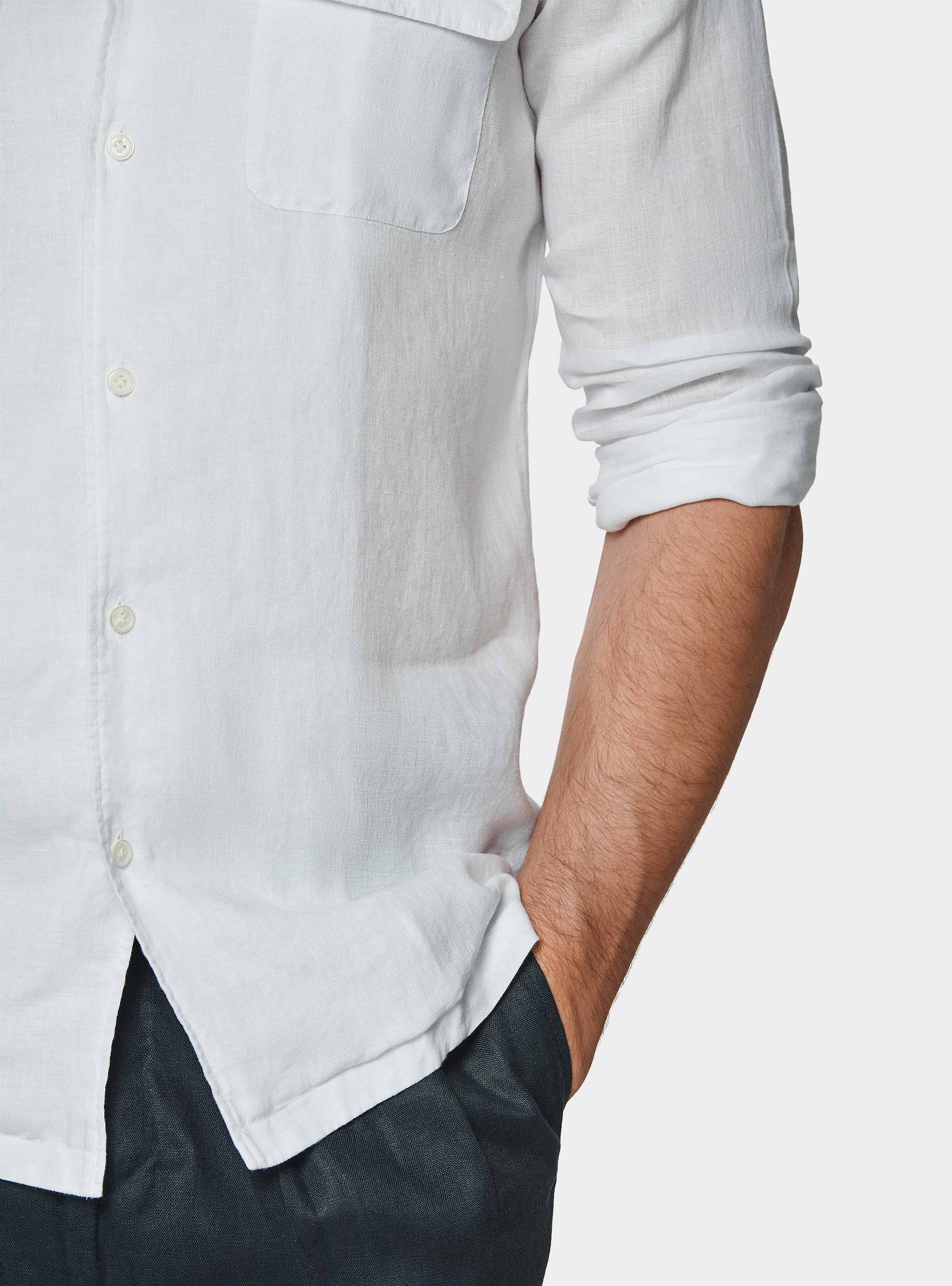 Pure linen bowling shirt with large pockets, WHITE
