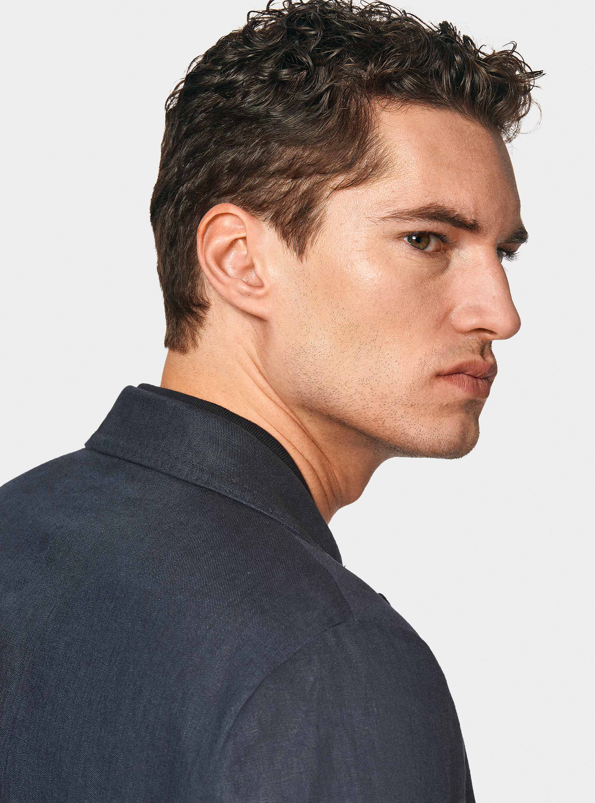 Giacca doppiopetto blue navy in puro lino, BLU NAVY