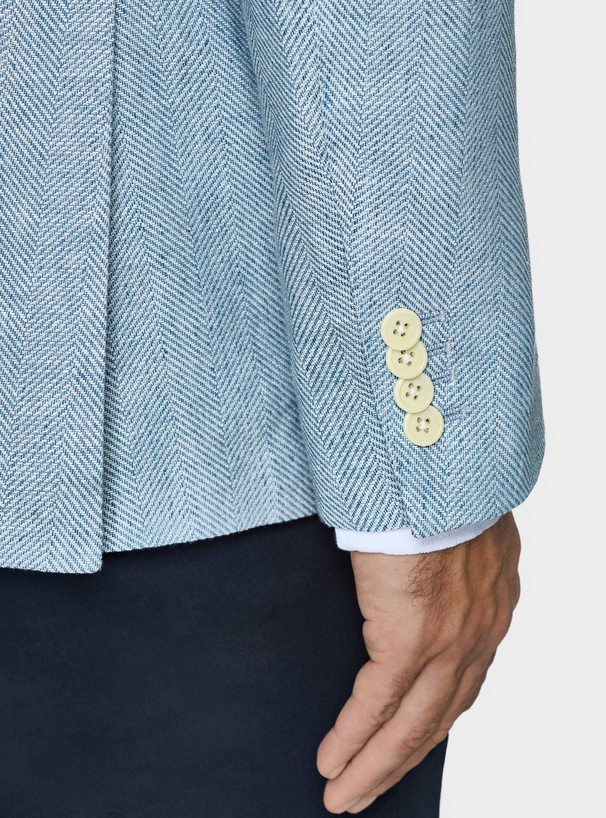Giacca spigata in lino e cotone, AZZURRO