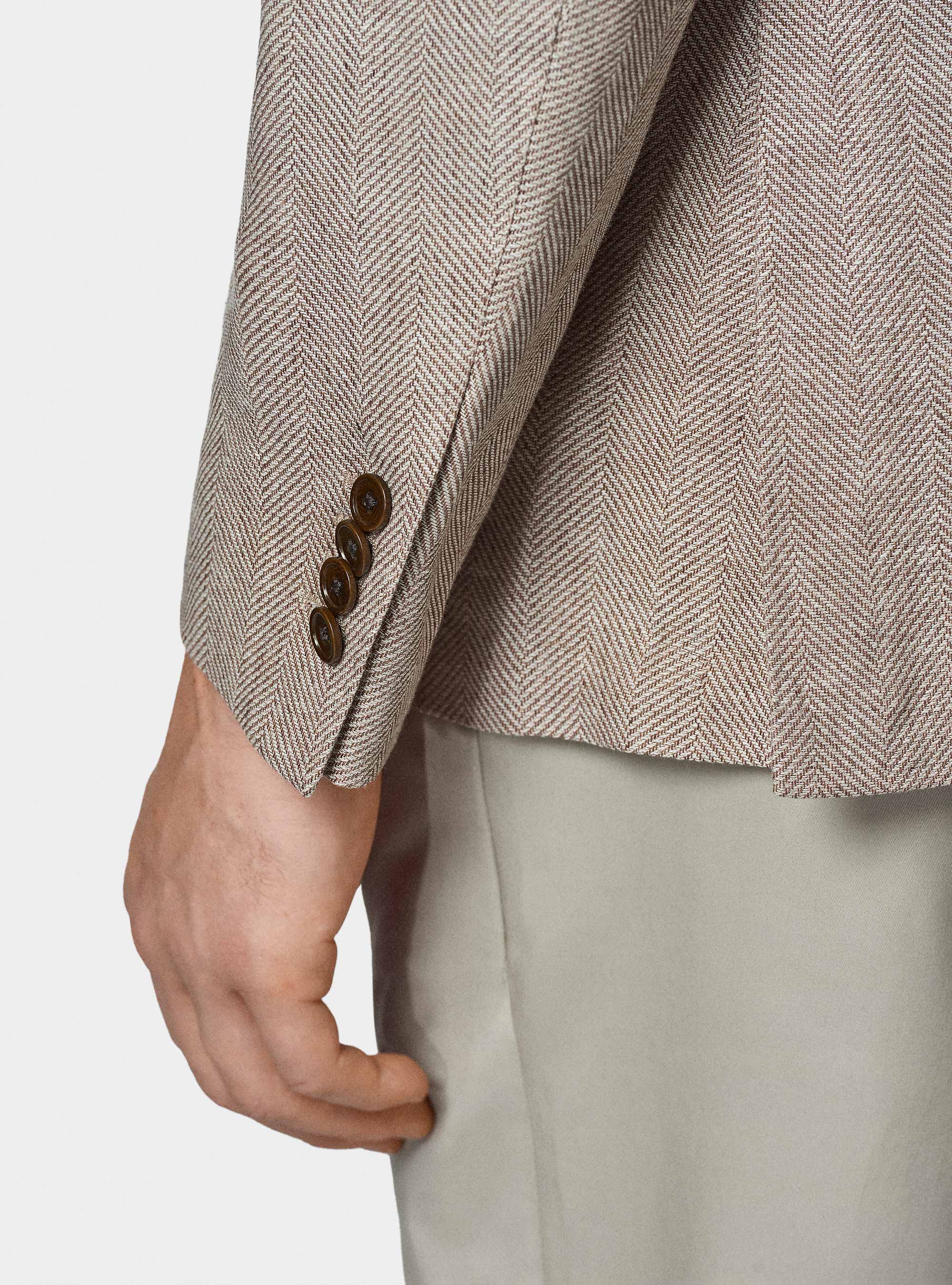 Giacca spigata in lino e cotone, TABACCO