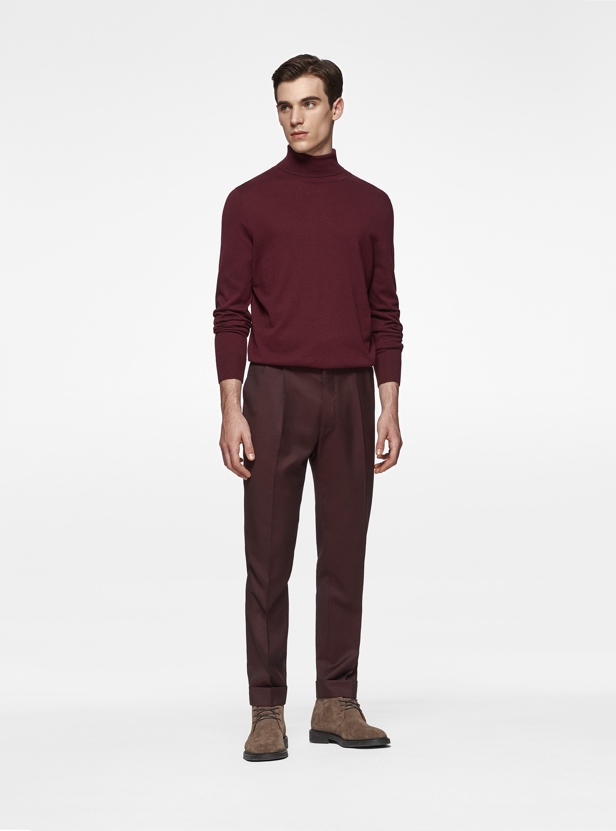 Dolcevita in cotone seta e cashmere, BORDEAUX