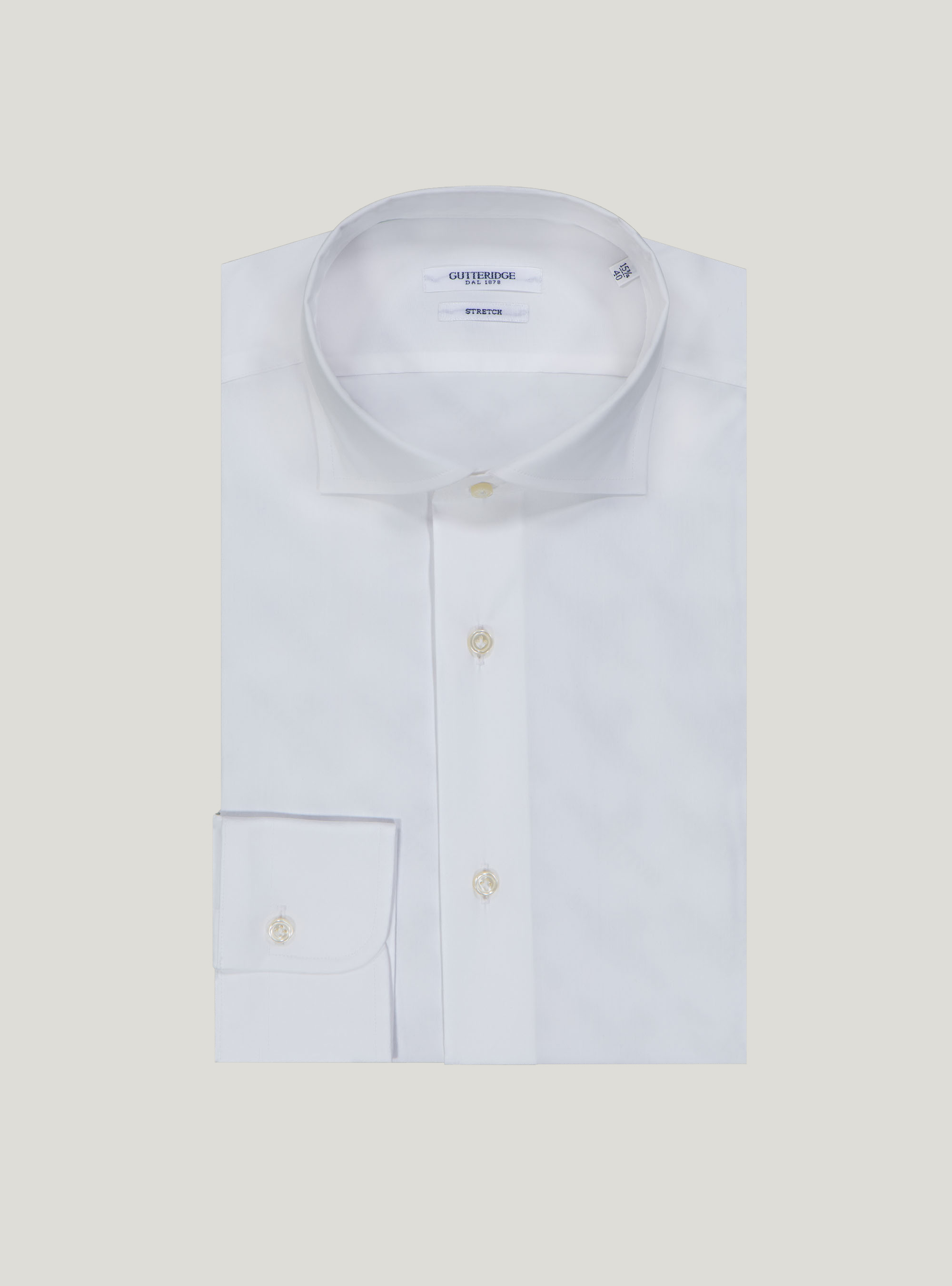 Camicia con collo francese popline stretch unito, BIANCO 0099C