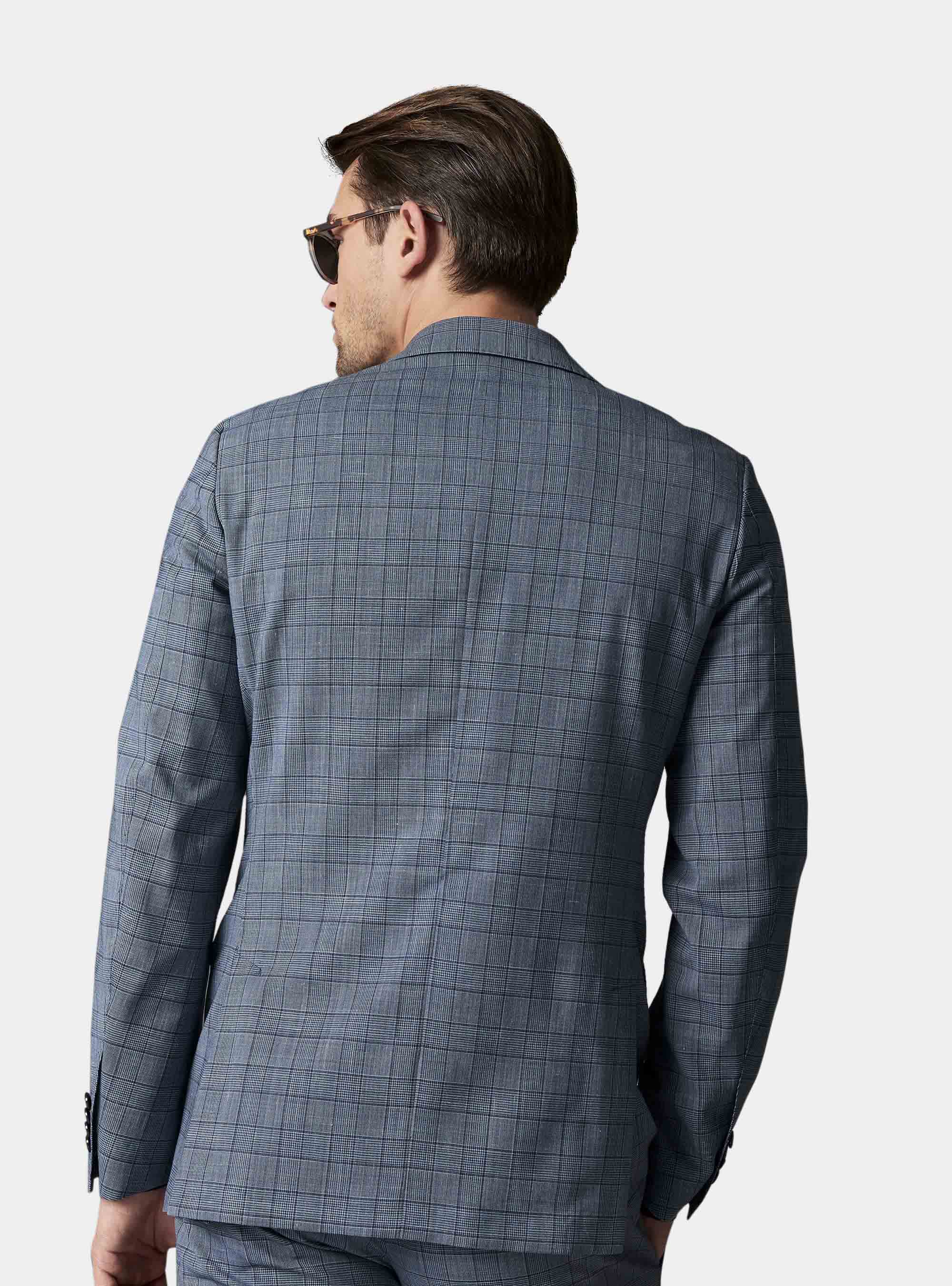 Prince of Wales linen blend suit, BLUE