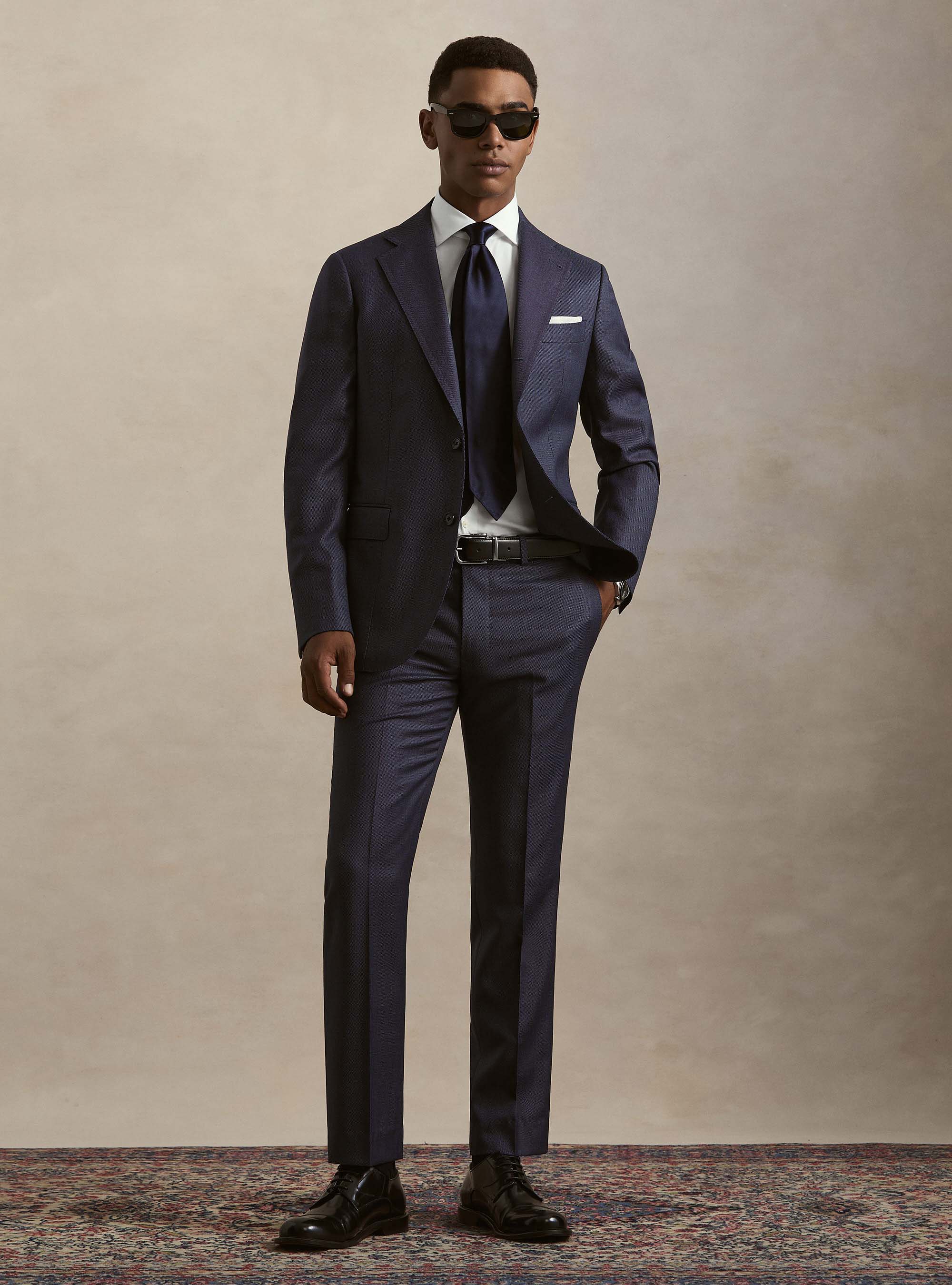 Pure wool bird's eye suit blazer by Vitale Barberis Canonico, INK