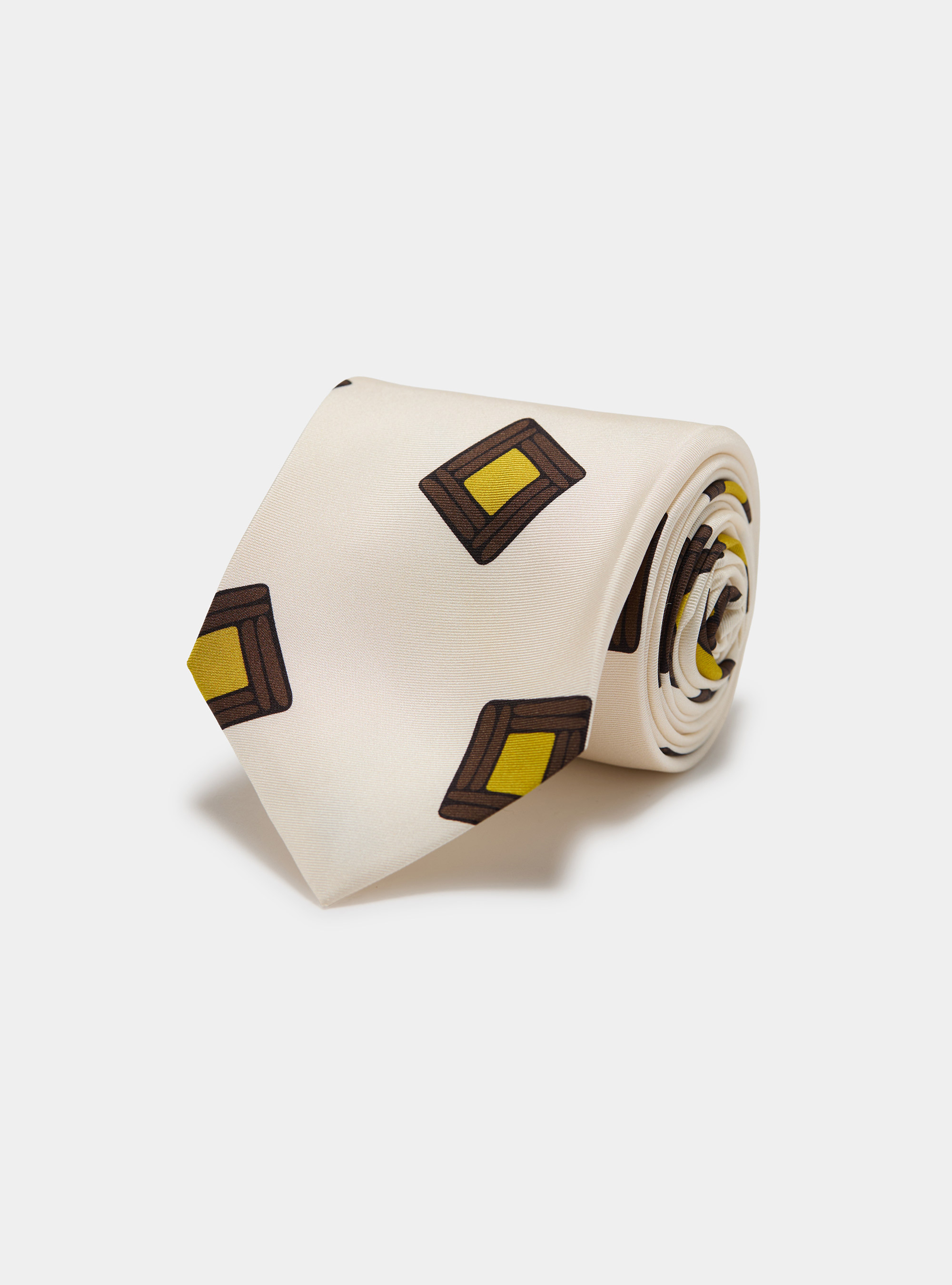 Silk twill tie with geometric print, OFF-WHITE