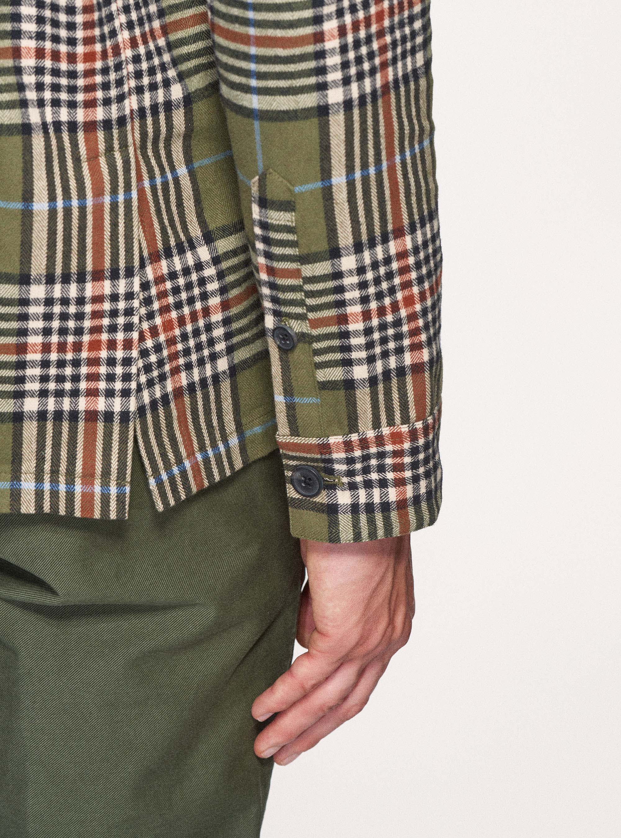 Giacca camicia a quadri in puro cotone, VERDE