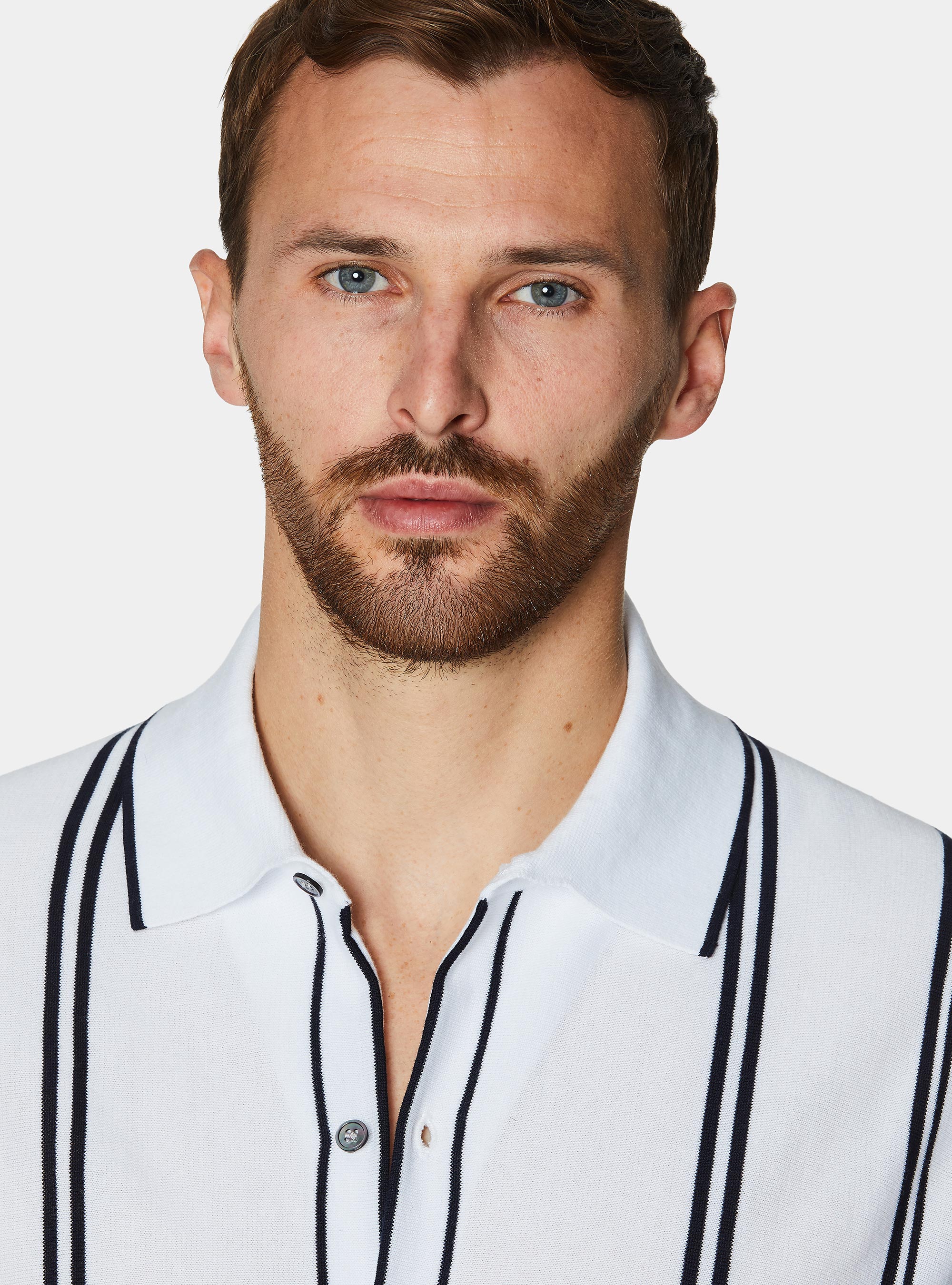 Halbarmel-Poloshirt aus extrafeiner Baumwolle, BIANCO 0099C