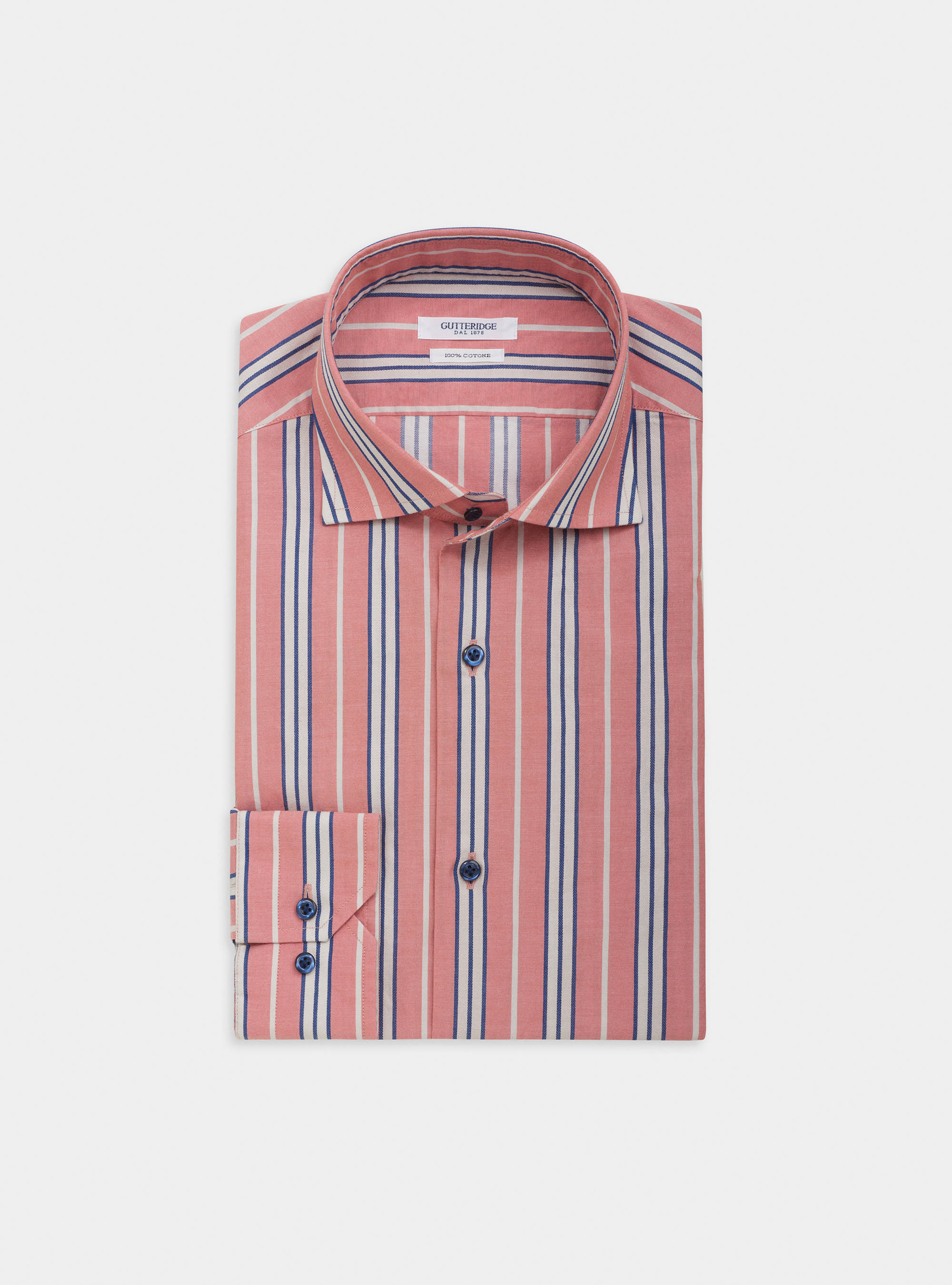Camicia collo francese in puro cotone a righe, ROSSO