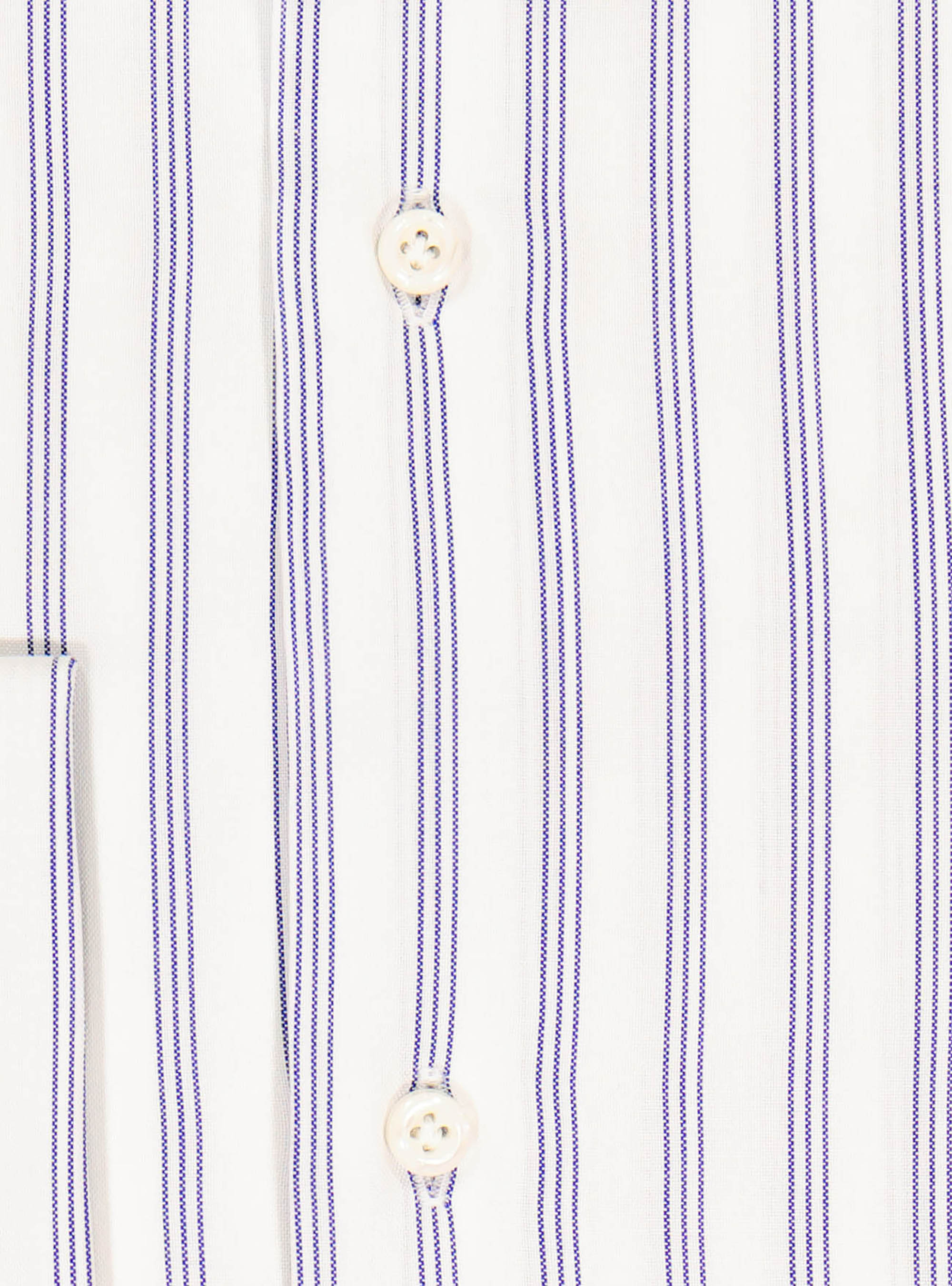 Camicia collo francese a righe in cotone armaturato polso gemello, BIANCO