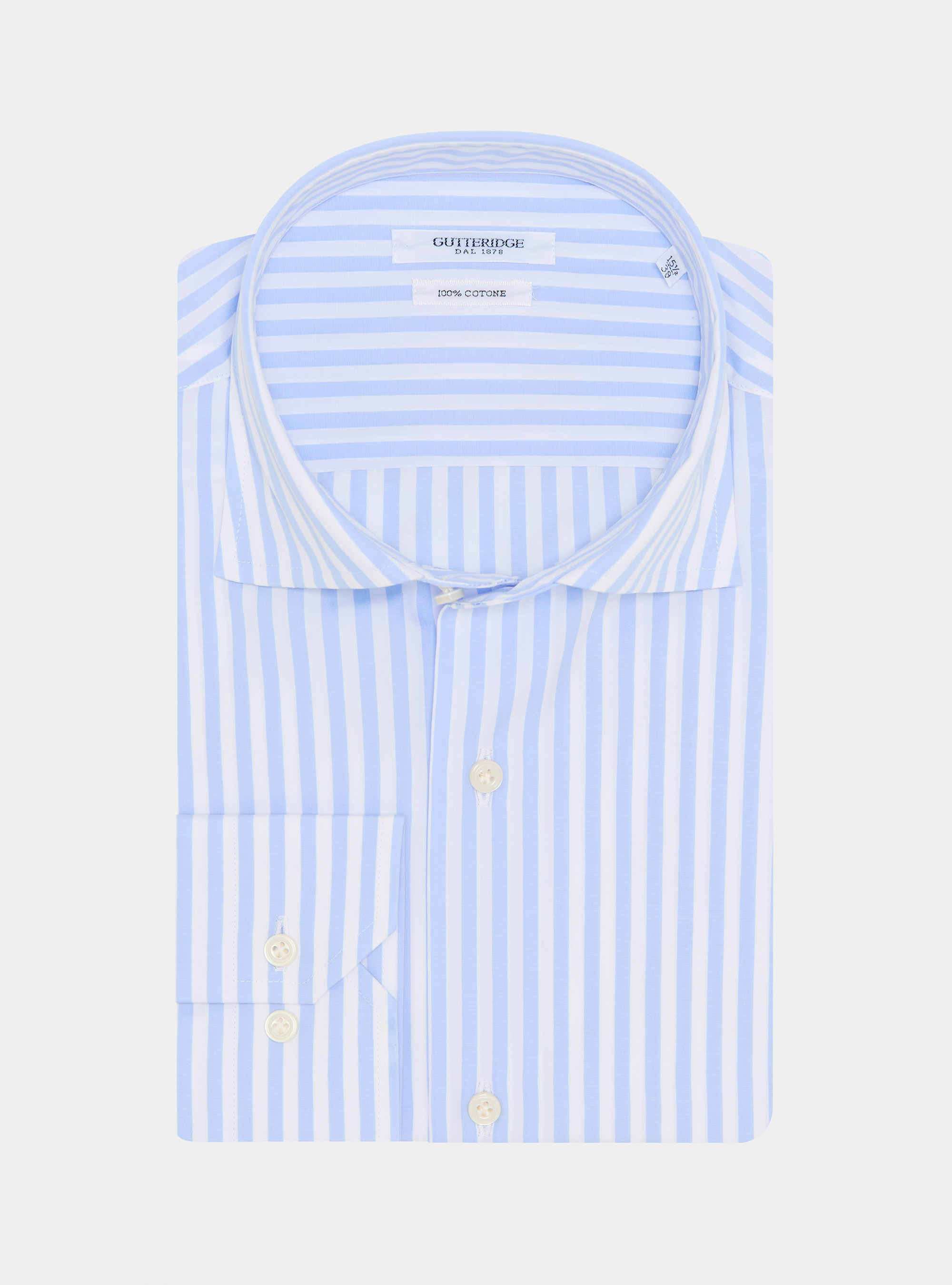 Chemise en popeline de coton &agrave; larges rayures, BLEU CIEL