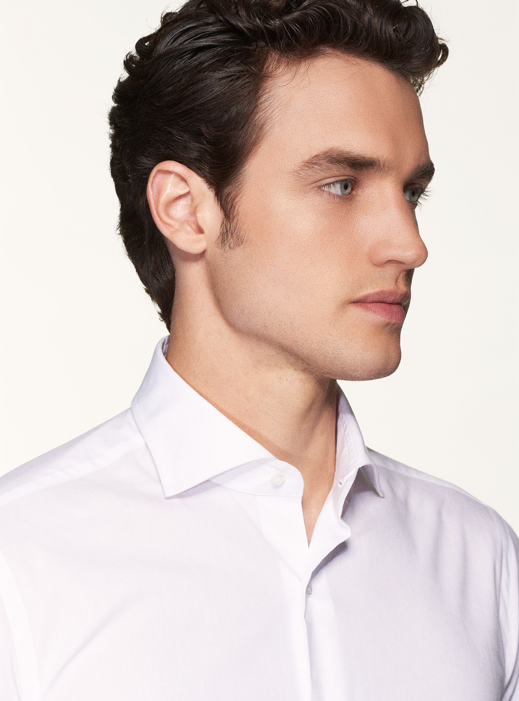Camicia slim fit in popeline di cotone stretch, BIANCO