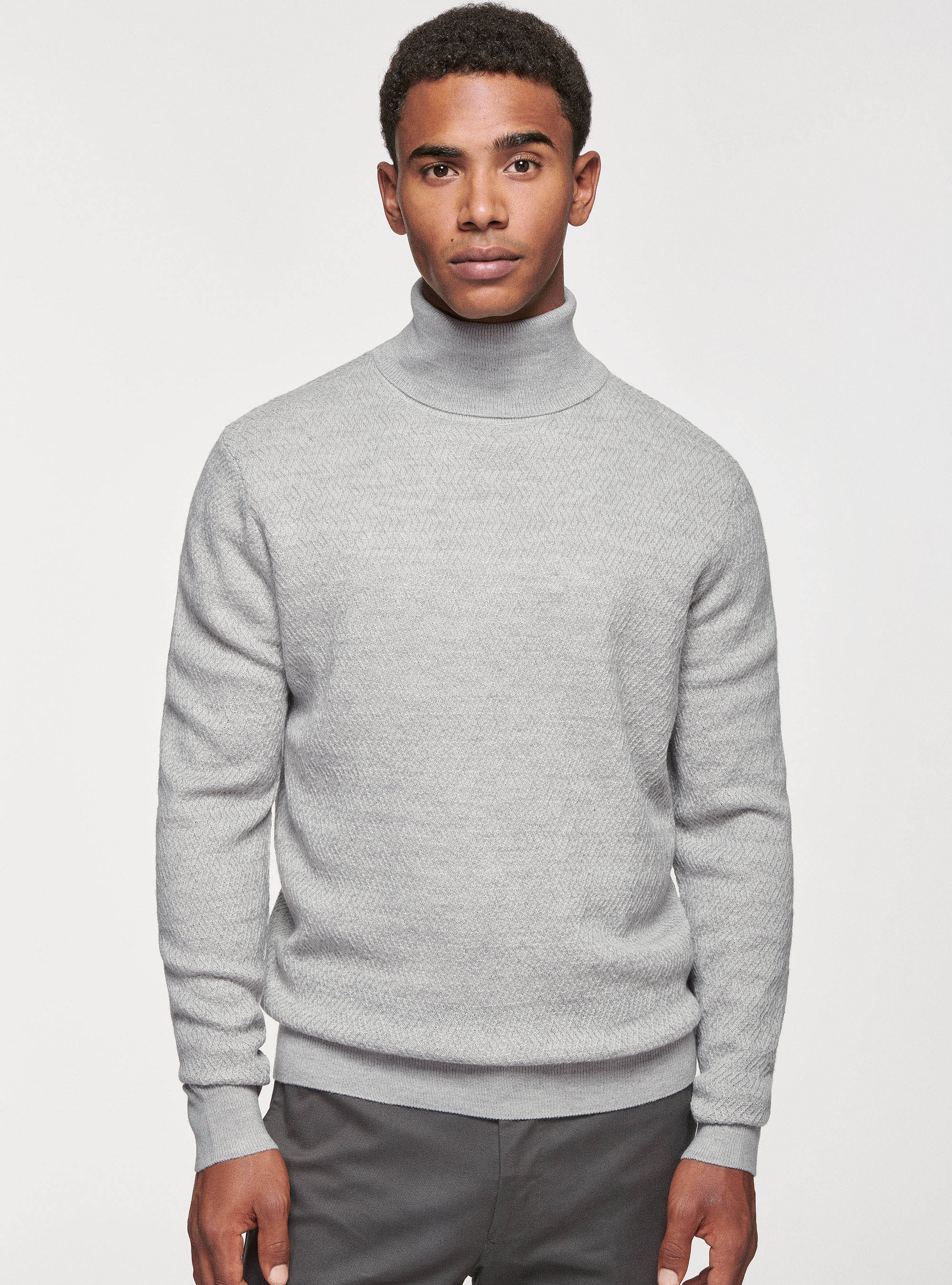 Textured wool-blend turtleneck, LIGHT GREY MELANGE