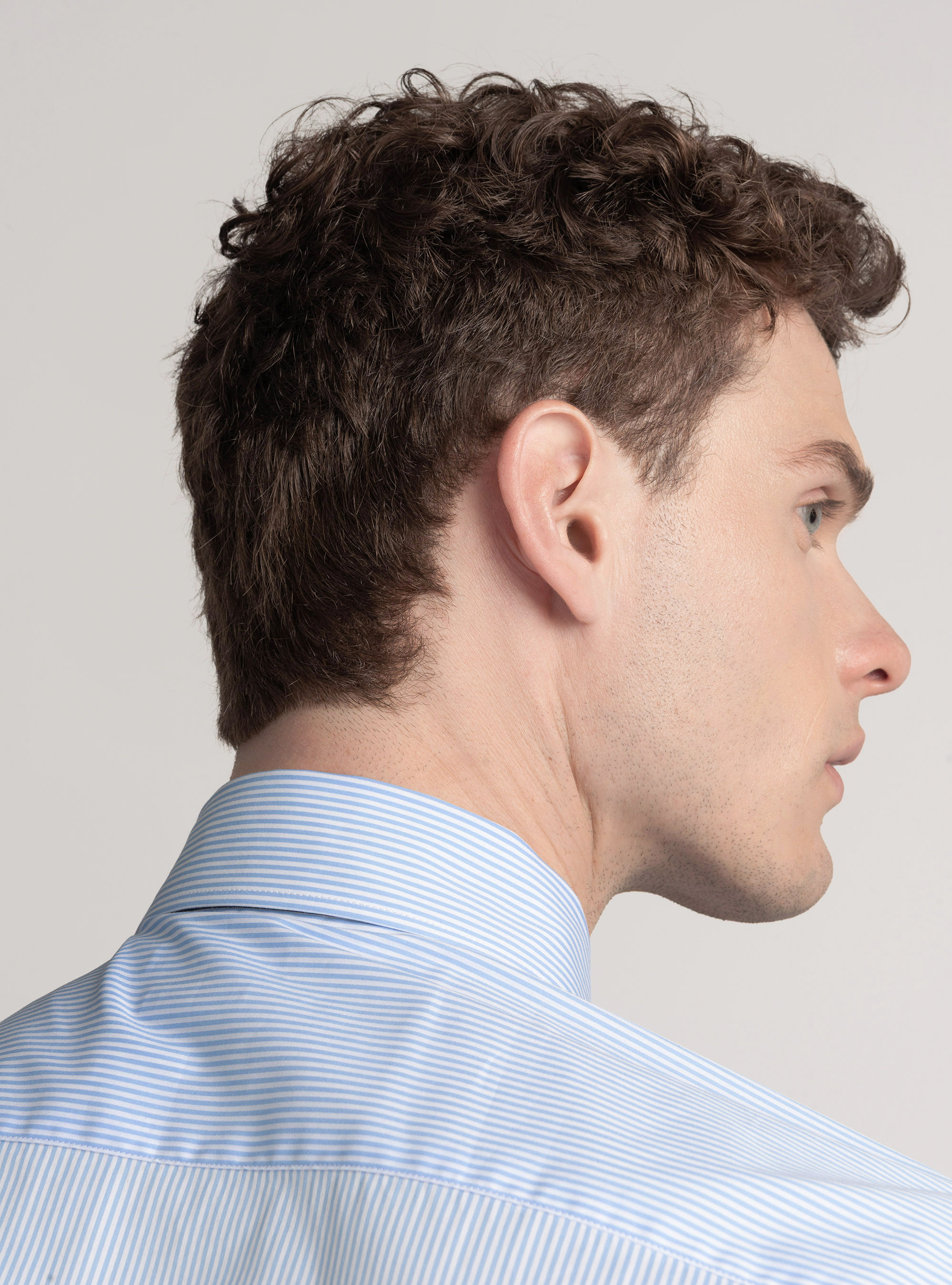 Camicia in cotone rigato popeline stretch, AZZURRO