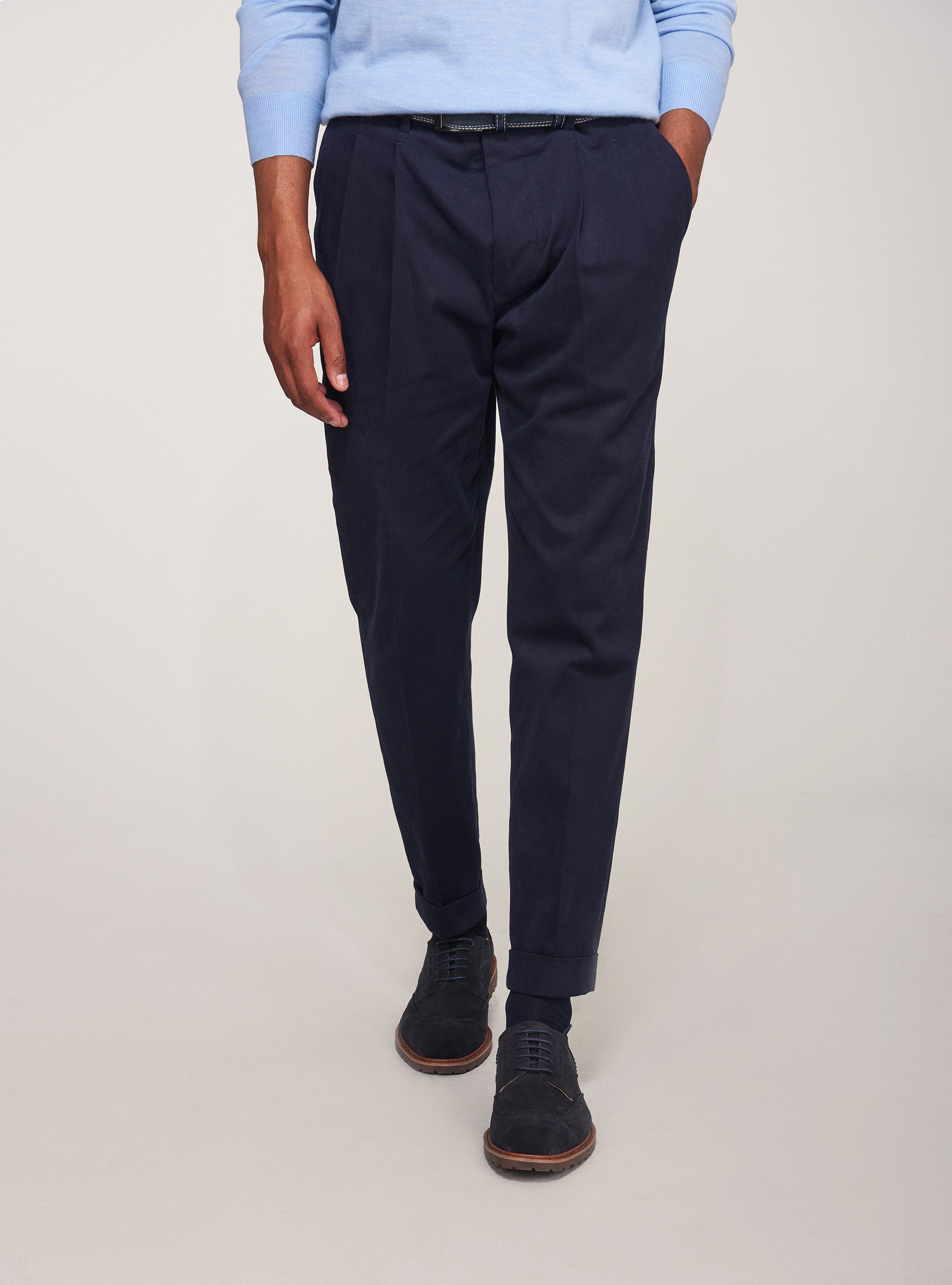Pantaloni in cotone stretch smerigliato, BLU NAVY