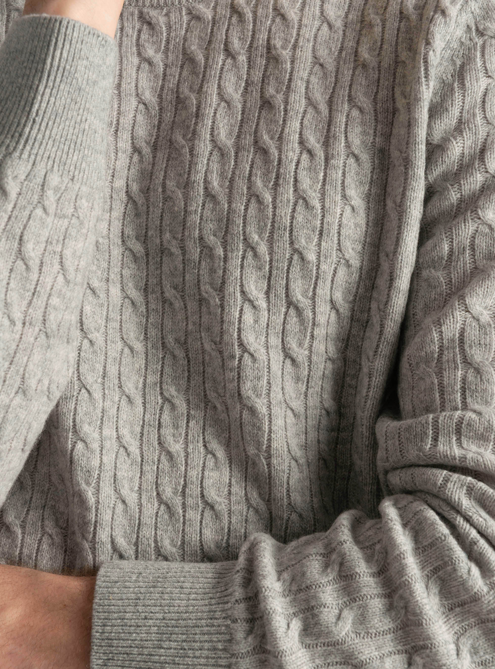 Cashmere wool crew-neck sweater with braid, LIGHT GREY MELANGE