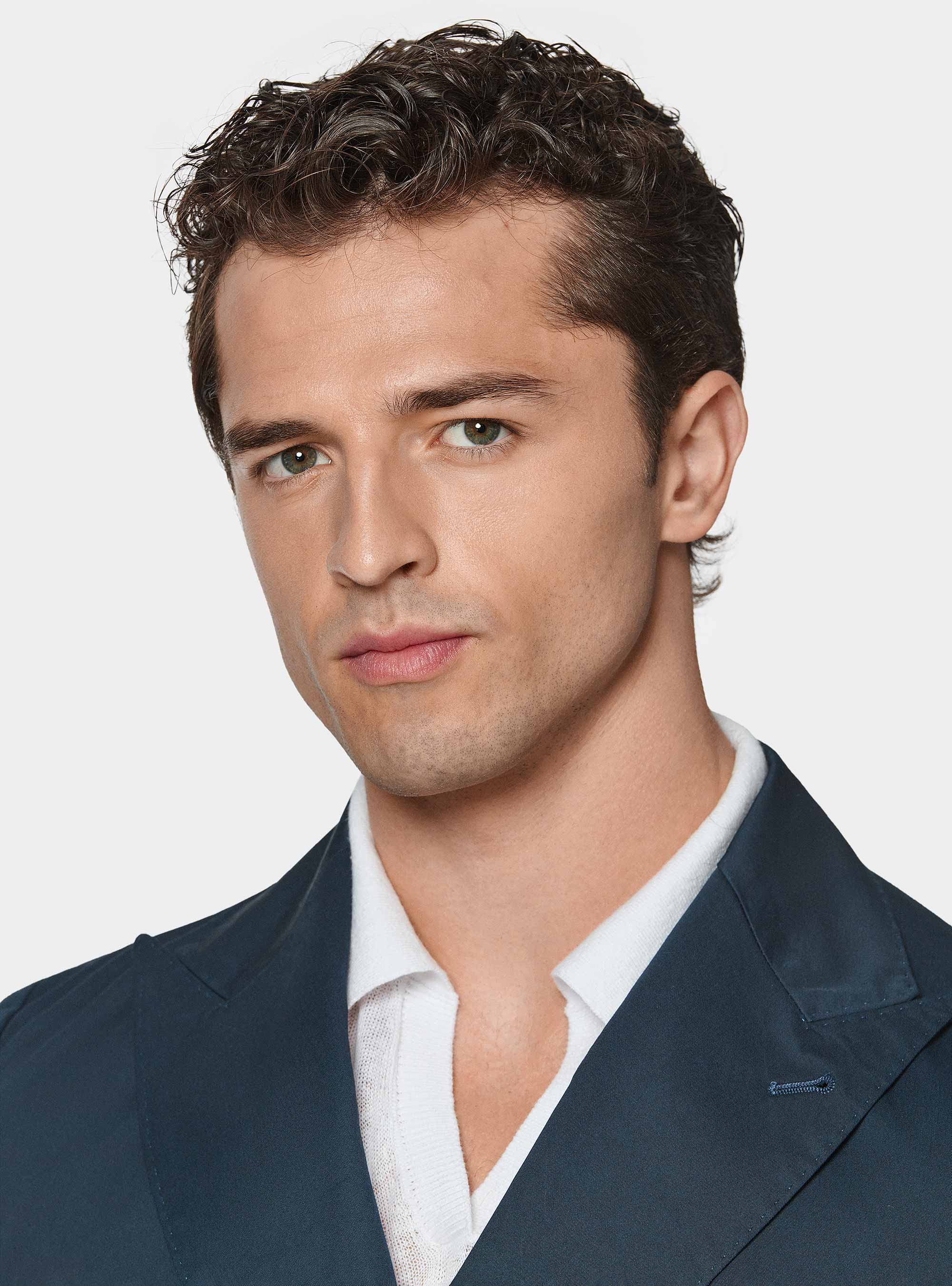 Giacca doppiopetto in cotone popeline, BLU NAVY